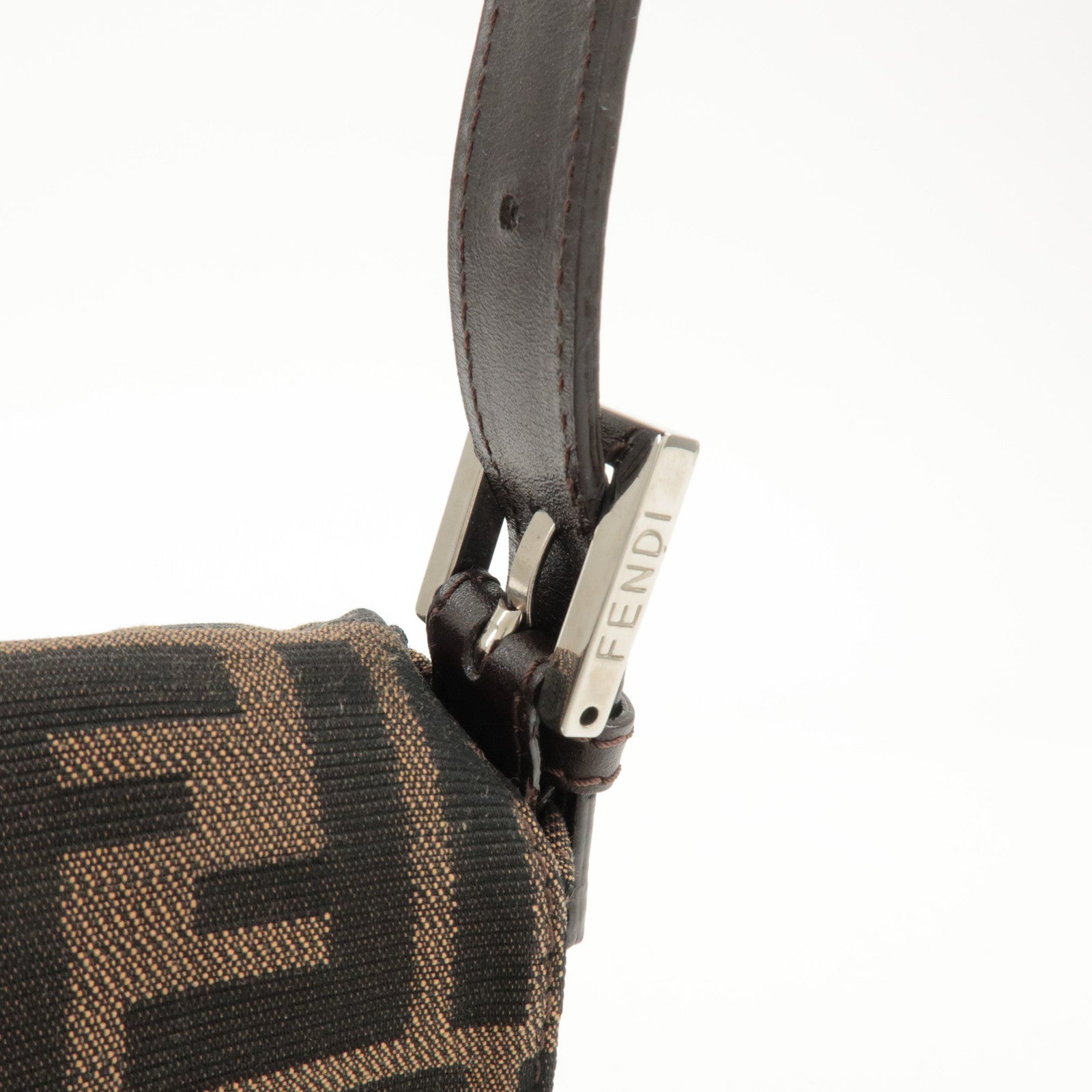 FENDI Mamma Baguette Zucca Canvas Shoulder Bag Brown Black 26424 Used