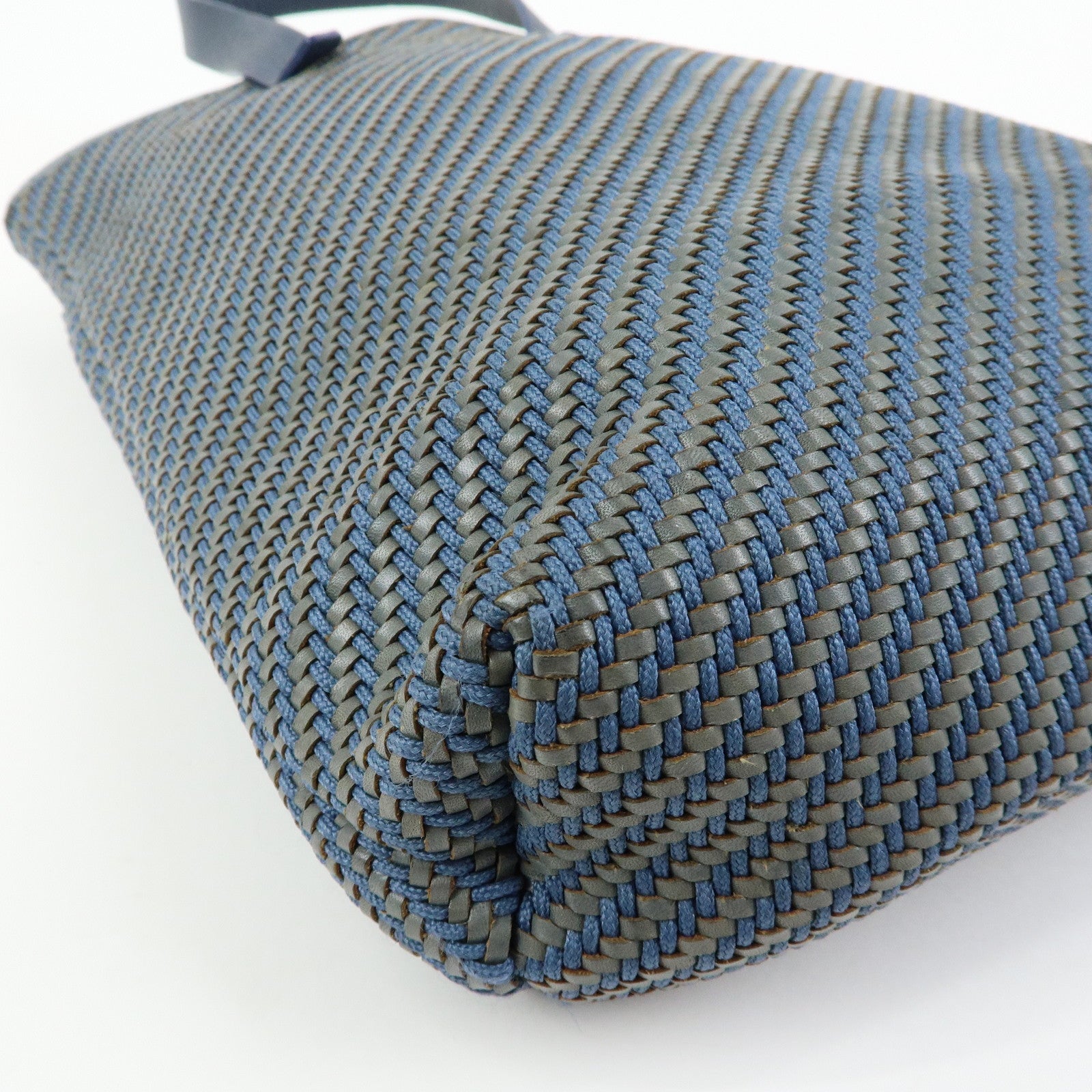 HERMES Amedaba PM Polyester Leather Mini Tote Hand Bag Blue