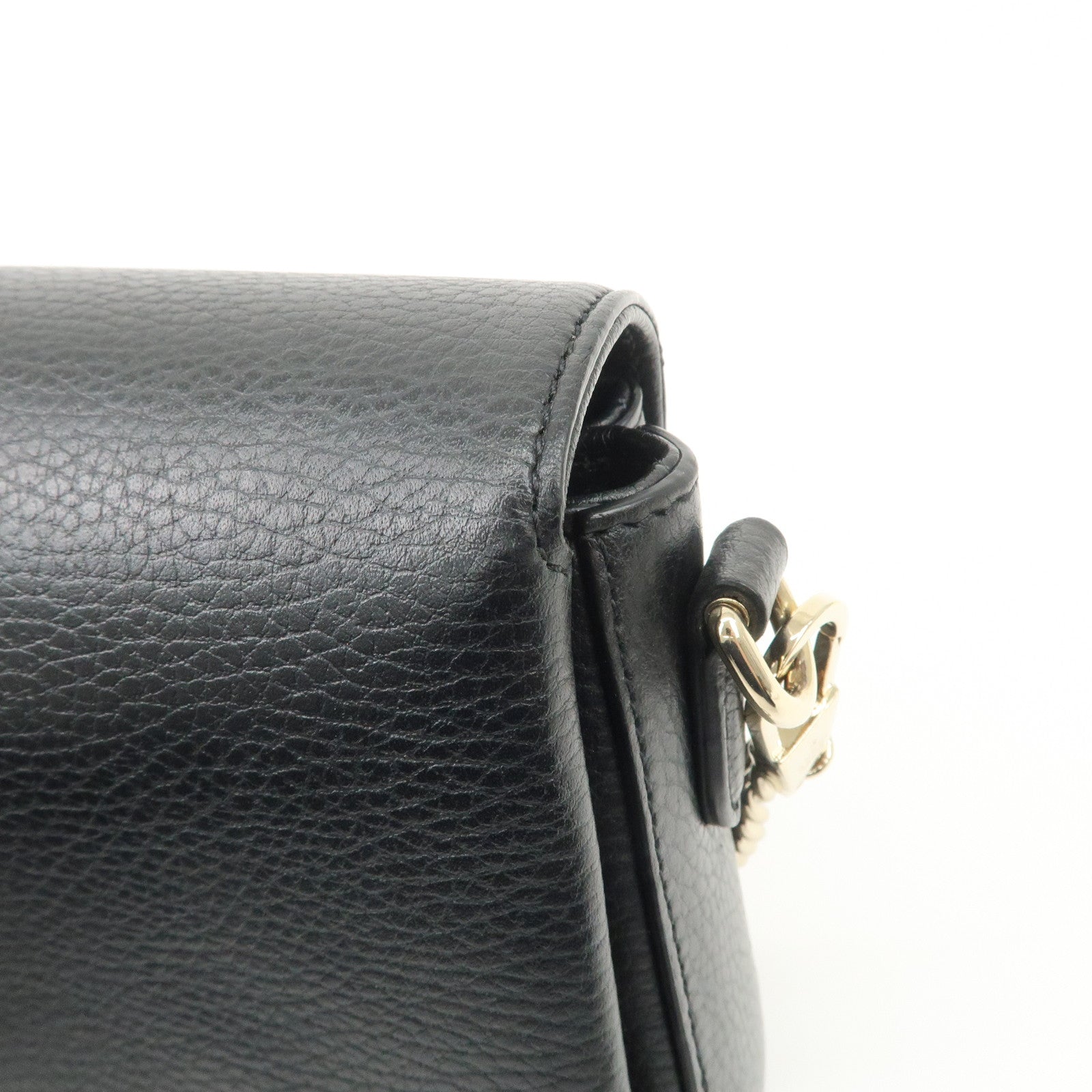 GUCCI Interlocking G Leather Chain Shoulder Bag Black 607720 Used