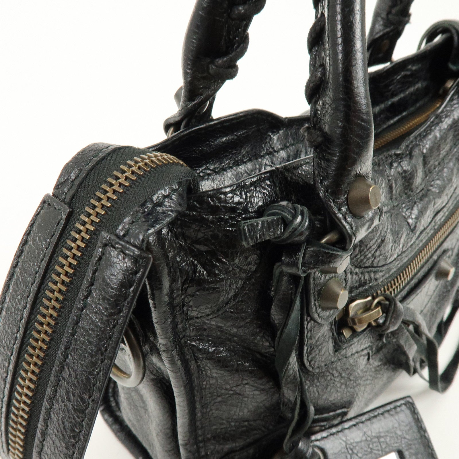 BALENCIAGA Classic Mini City Leather 2Way Hand Bag Black 300295