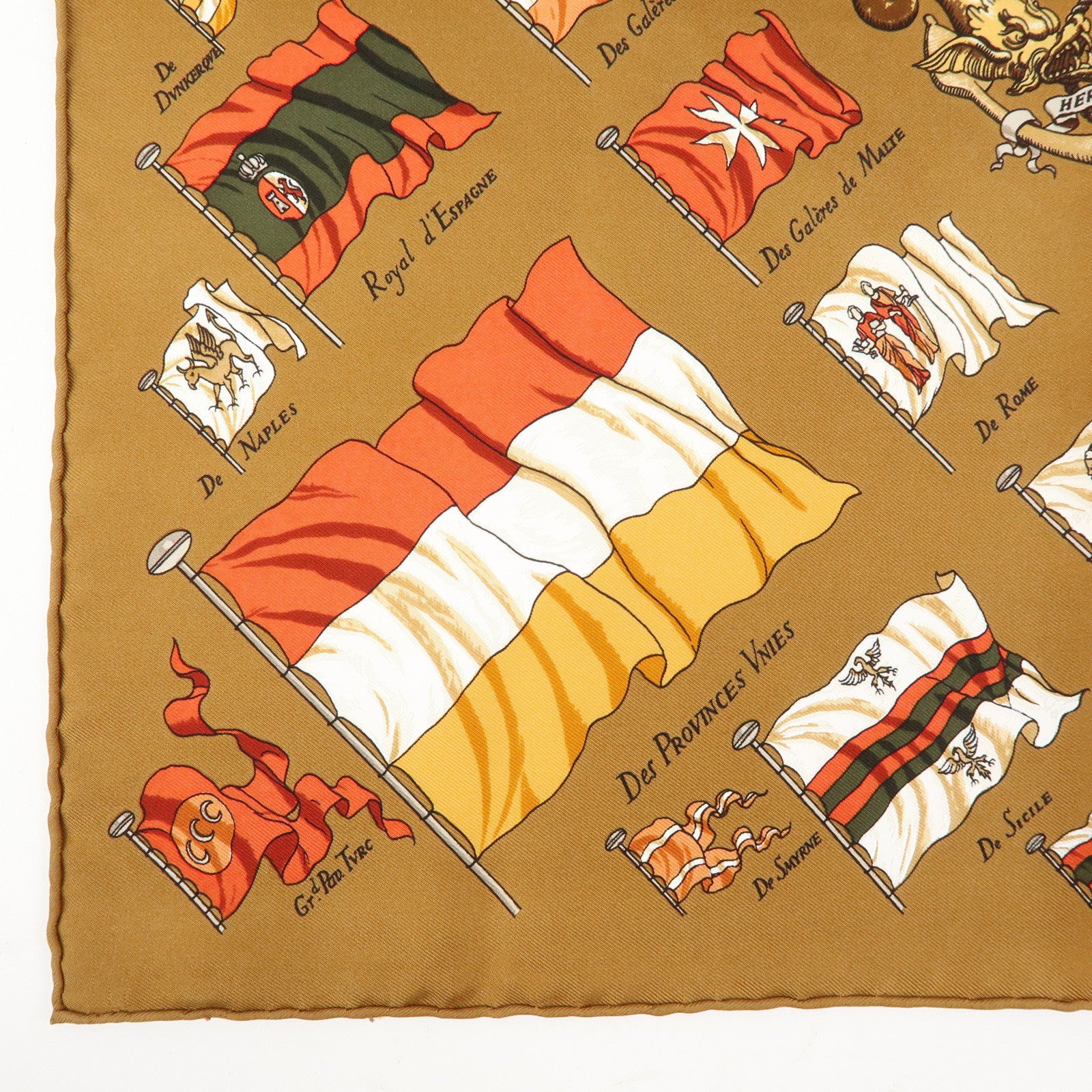 HERMES Carre 45 Silk 100% Scarf PAVOIS Brown Multicolor