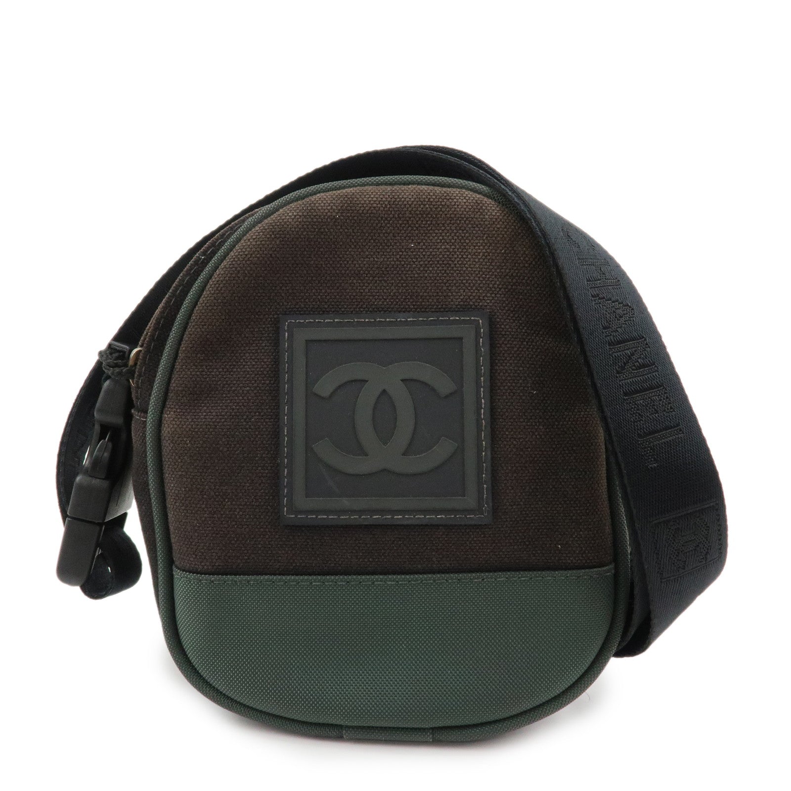CHANEL Sports COCO Mark Canvas Shoulder Bag Black Green A23300