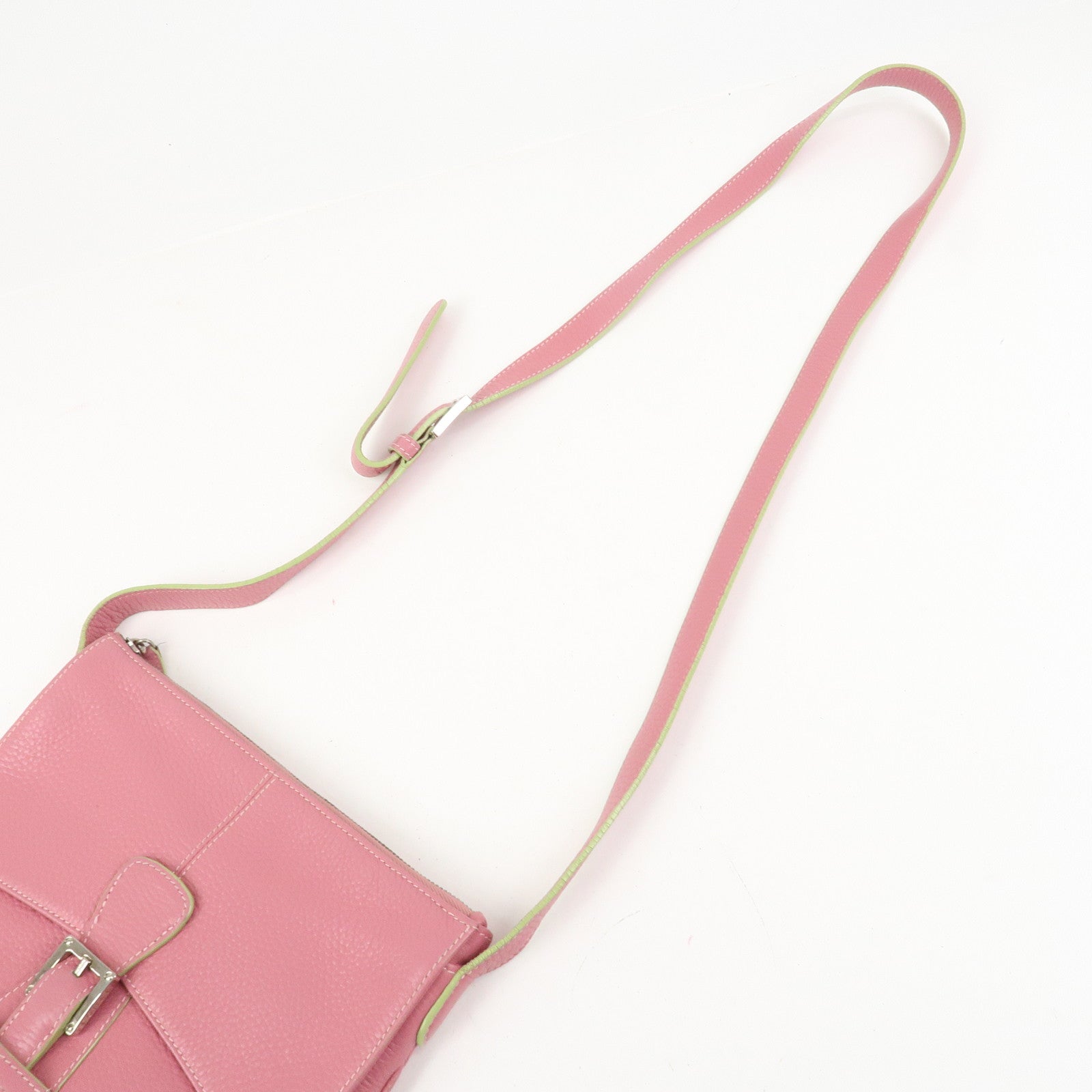 LOEWE Senda Leather Shoulder Bag Crossbody Bag Pink Light Green