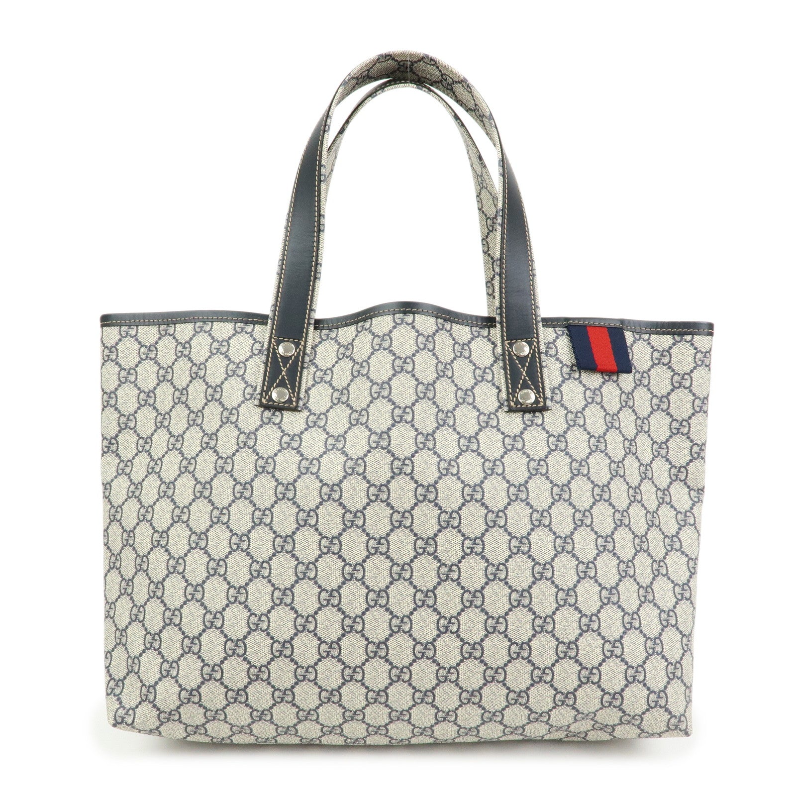 GUCCI Sherry GG Supreme PVC Leather Tote Bag Navy Black 211134