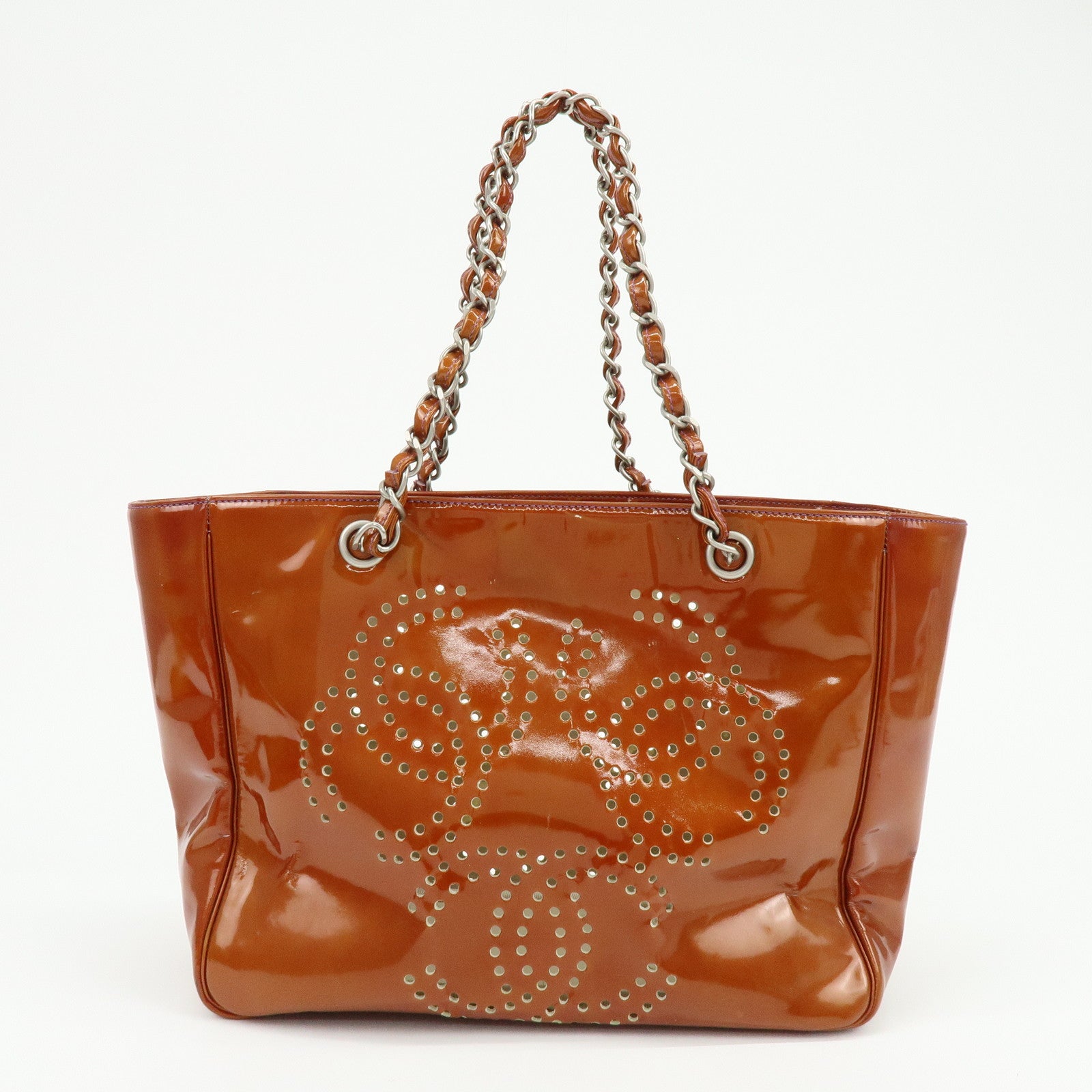 CHANEL Triple COCO Punching Patent Leather Chain Tote Bag A16275