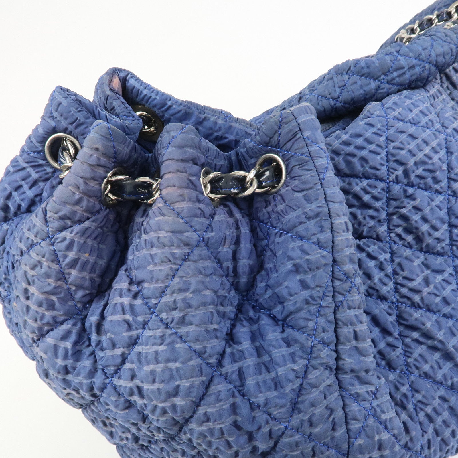CHANEL Matelasse COCO Mark Nylon Patent Leather Shoulder Bag Blue