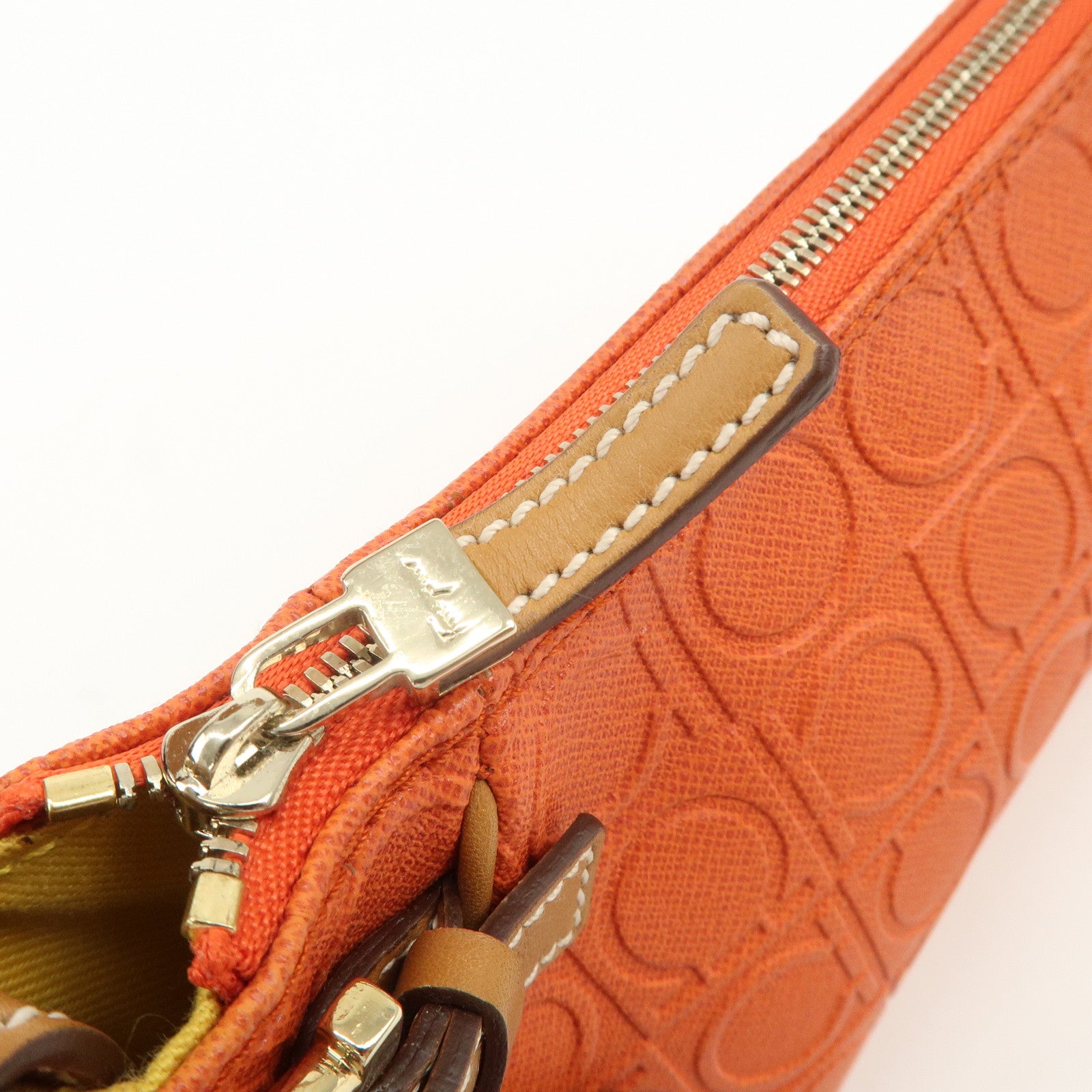 Ferragamo Gancini Leather Shoulder Bag Hand Bag Orange Beige