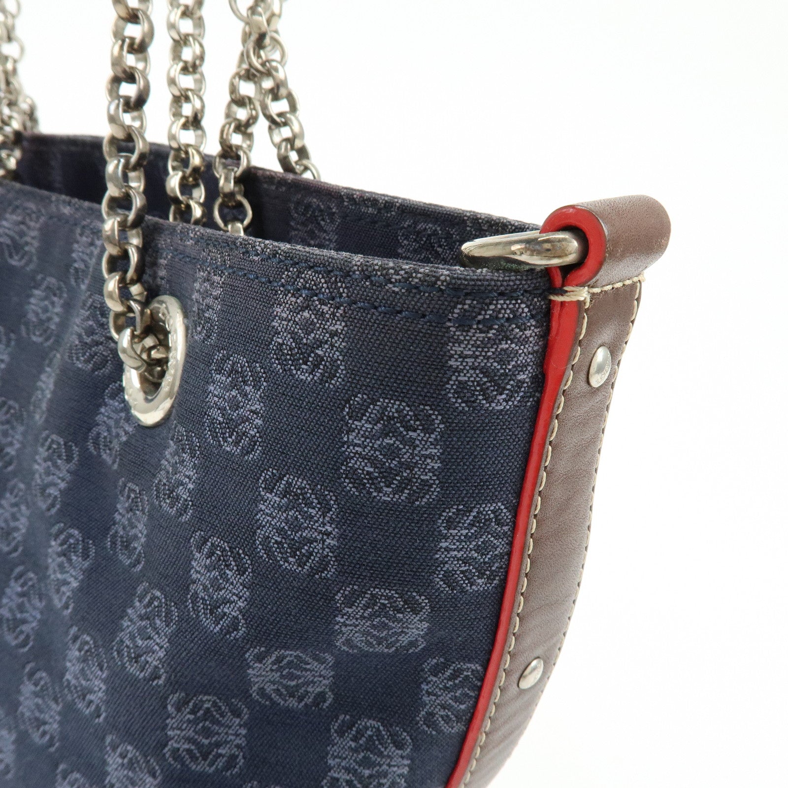 LOEWE Repeat Anagram Canvas Leather Shoulder Bag Blue Brown