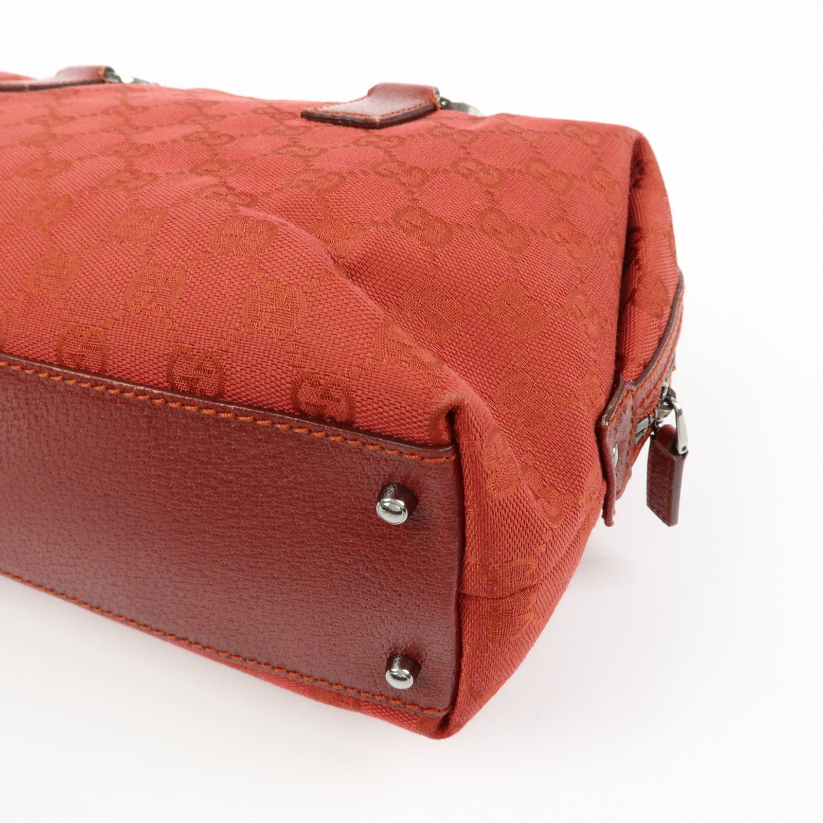 GUCCI GG Canvas Leather Hand Bag Tote Bag Red 113009