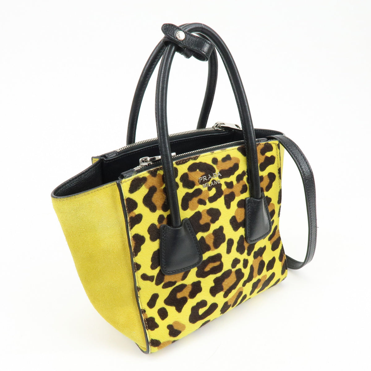 PRADA Triangle Logo Pony Leather 2Way Bag Hand Bag Shoulder Bag