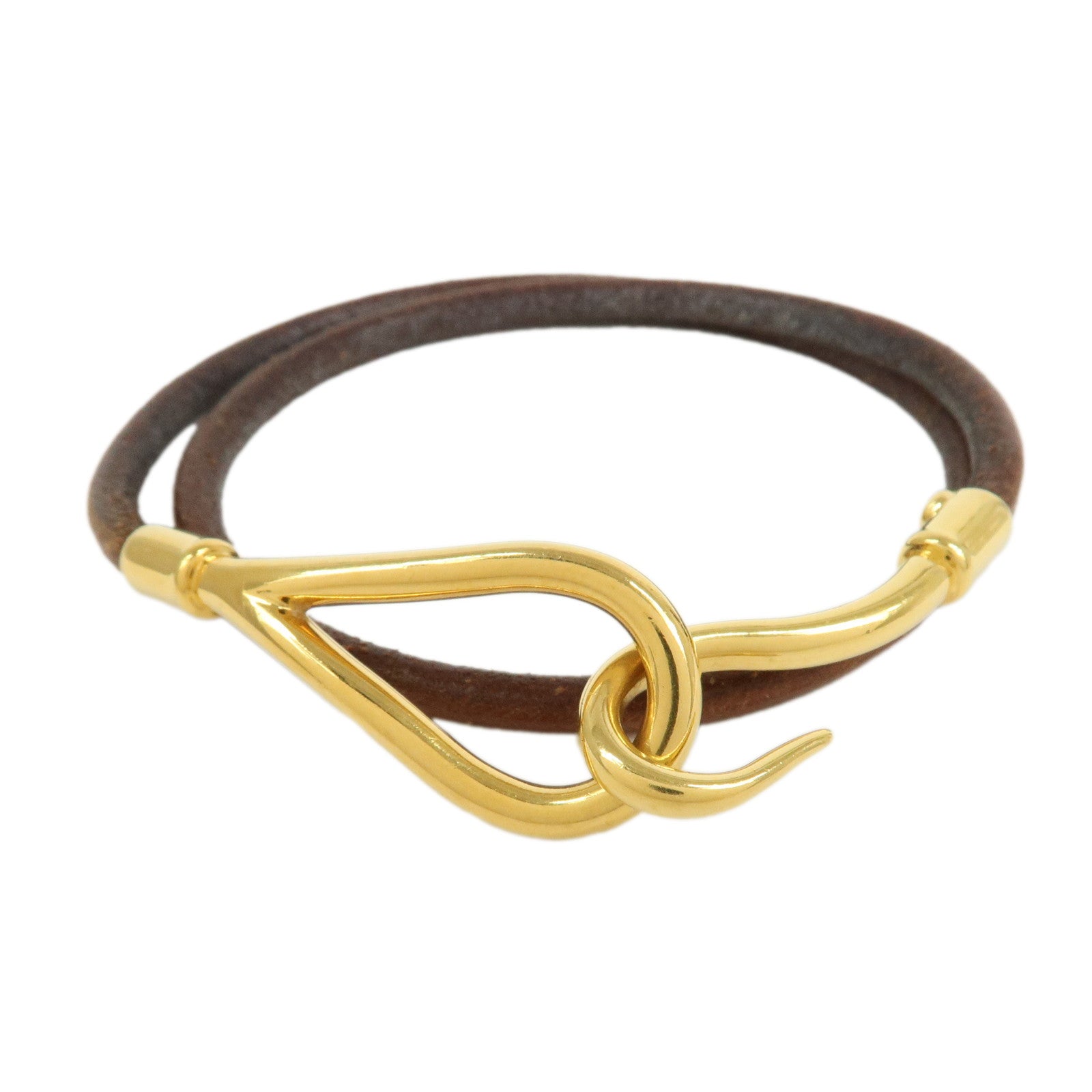 HERMES Jumbo Choker Leather Bracelet Gold Brown