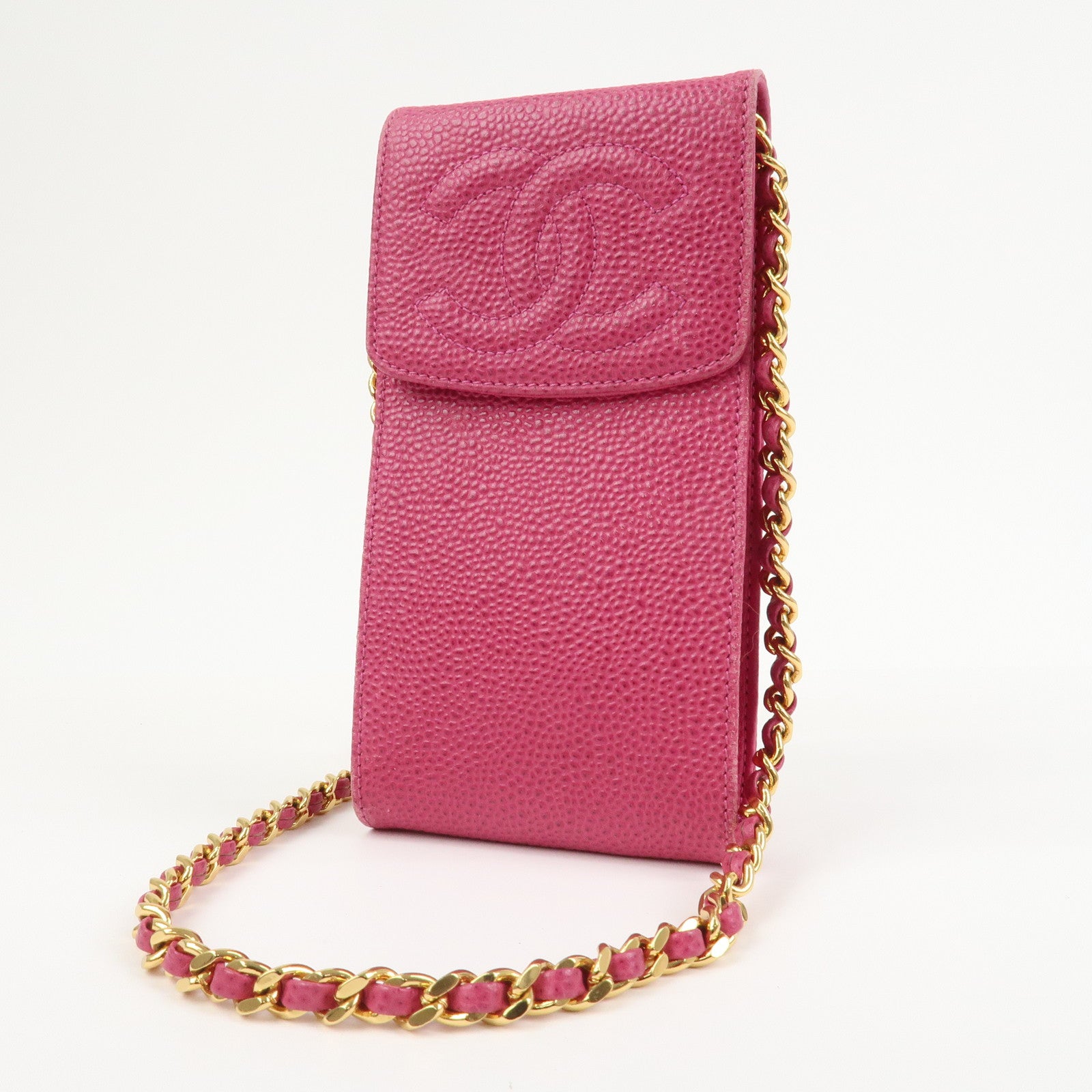 CHANEL COCO Mark Caviarskin Small Shoulder Bag Phone Bag Pink Gold