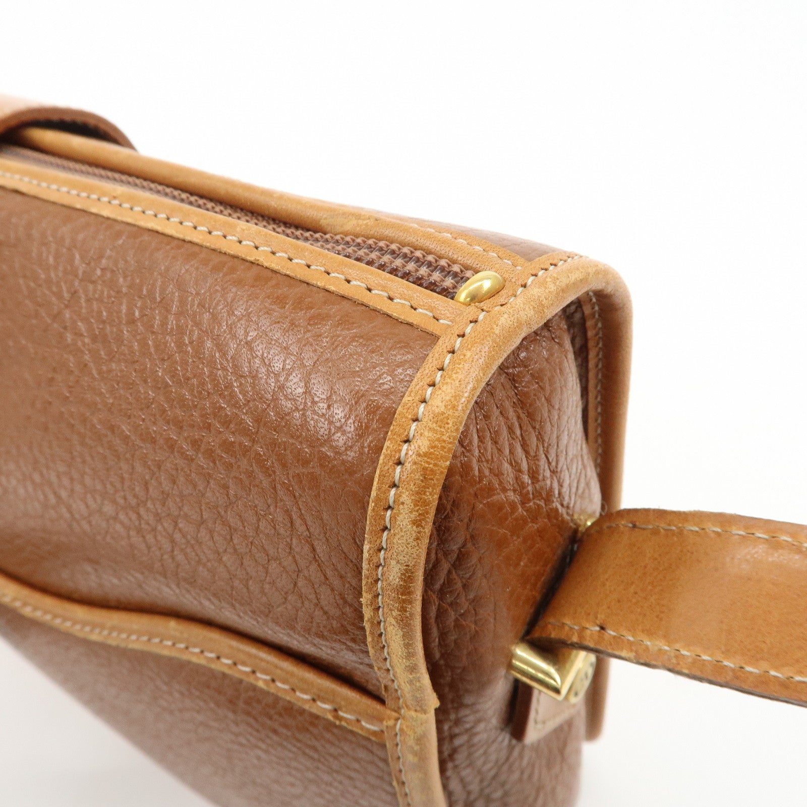 Christian Dior Logo Leather Shoulder Bag Brown Gold HDW