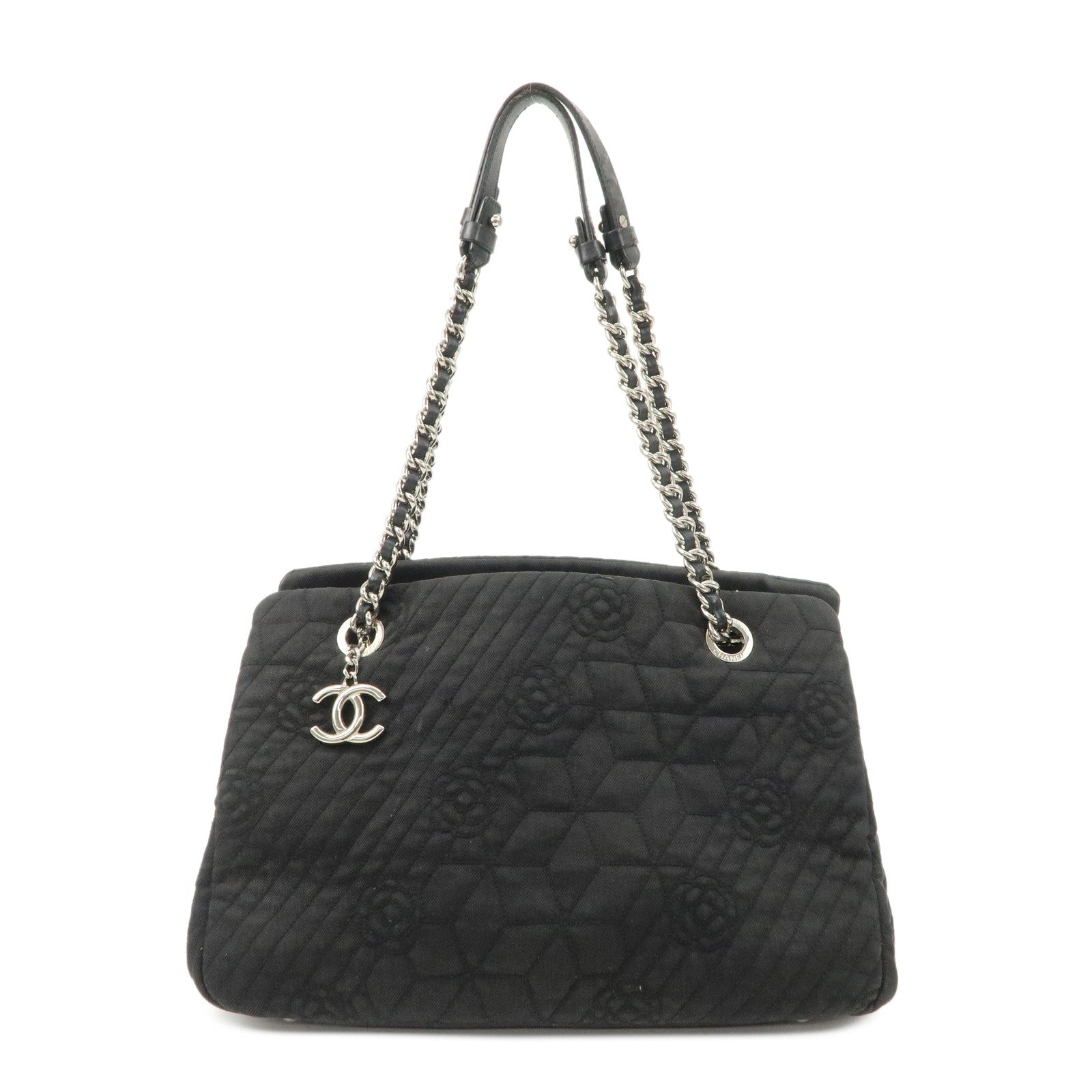 CHANEL Camelia Denim Chain Shoulder Bag Black A66903 Used