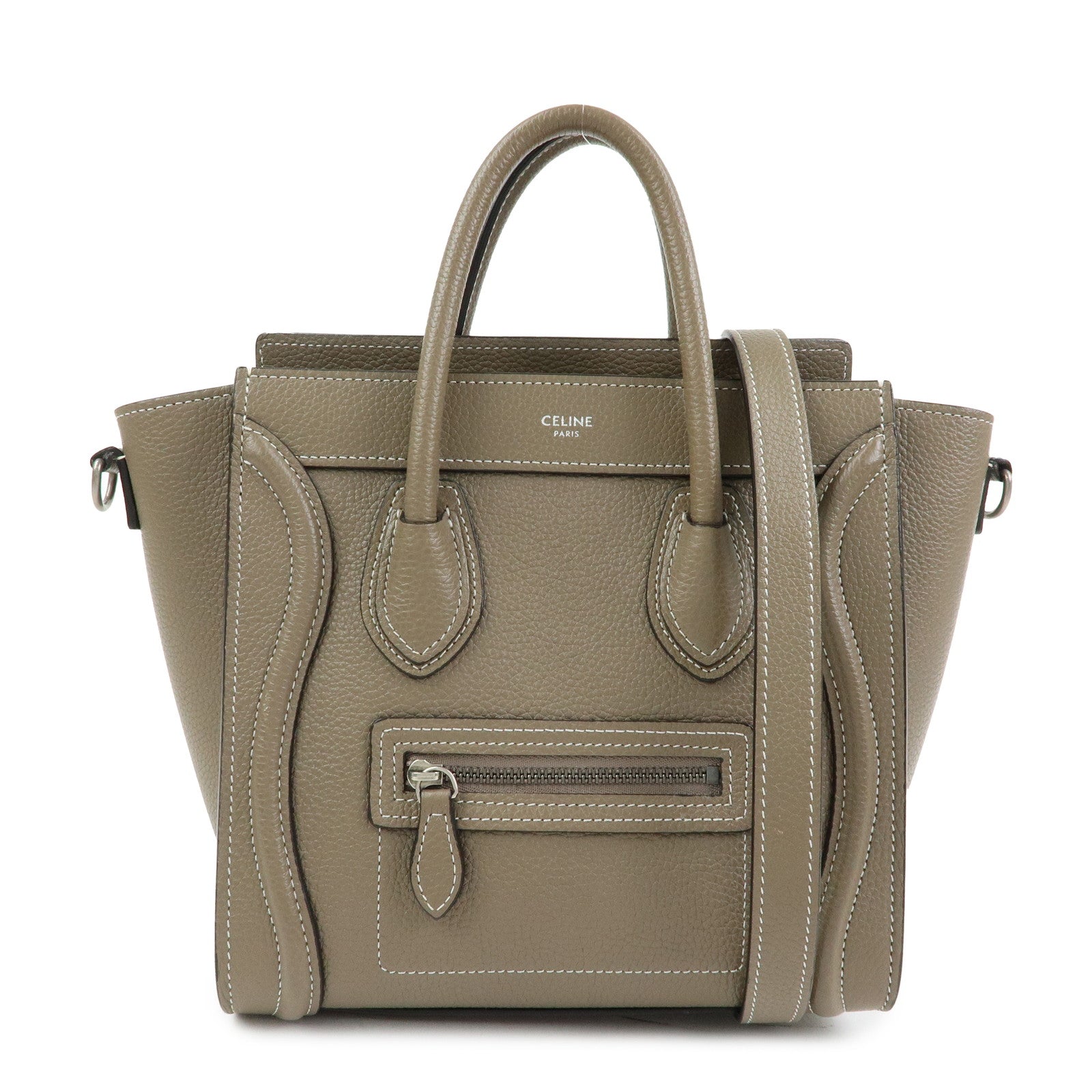 CELINE Luggage Nano Shopper Calf Leather 2Way Bag Hand Bag Gray