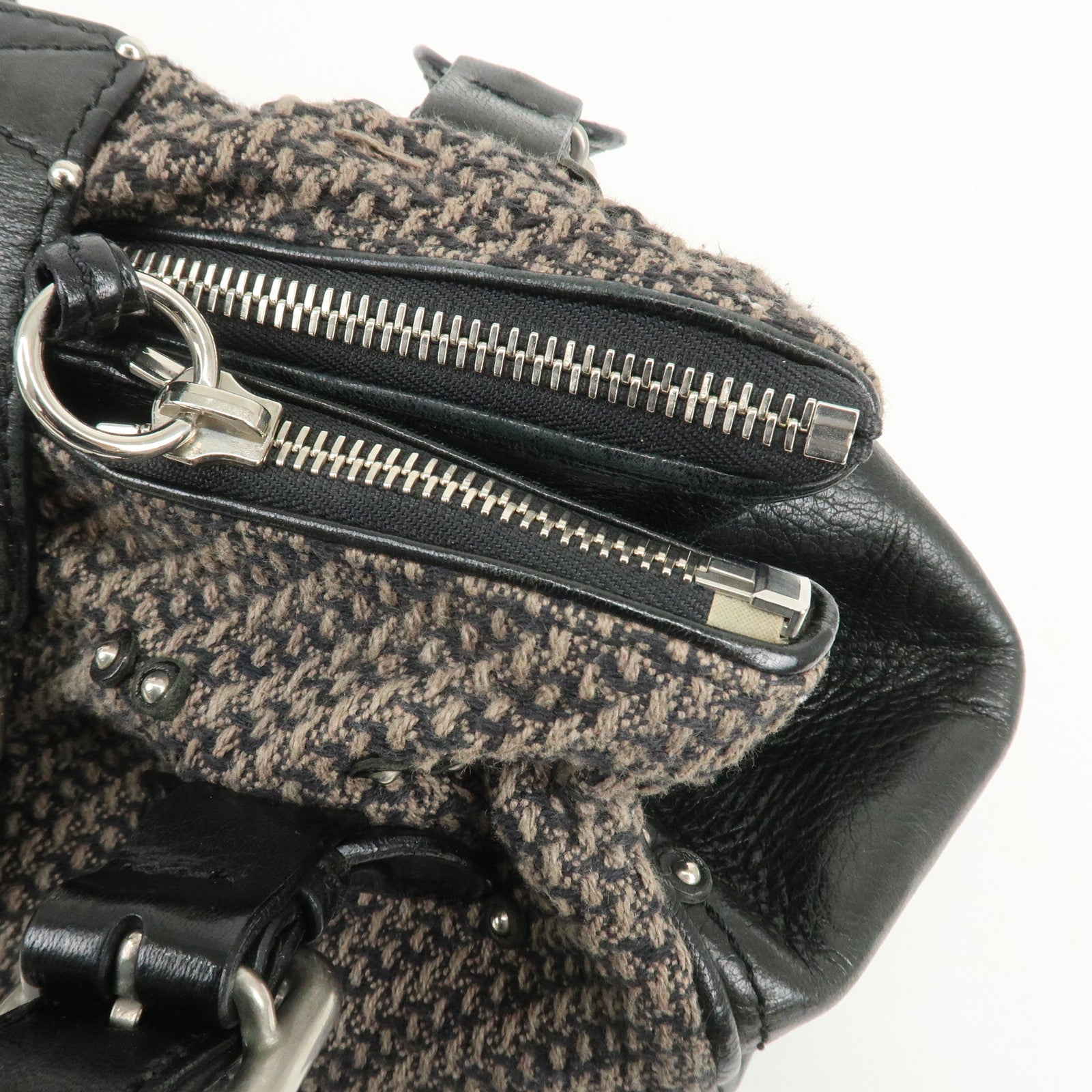 Chloe Paddington Leather Canvas Shoulder Bag Black Gray