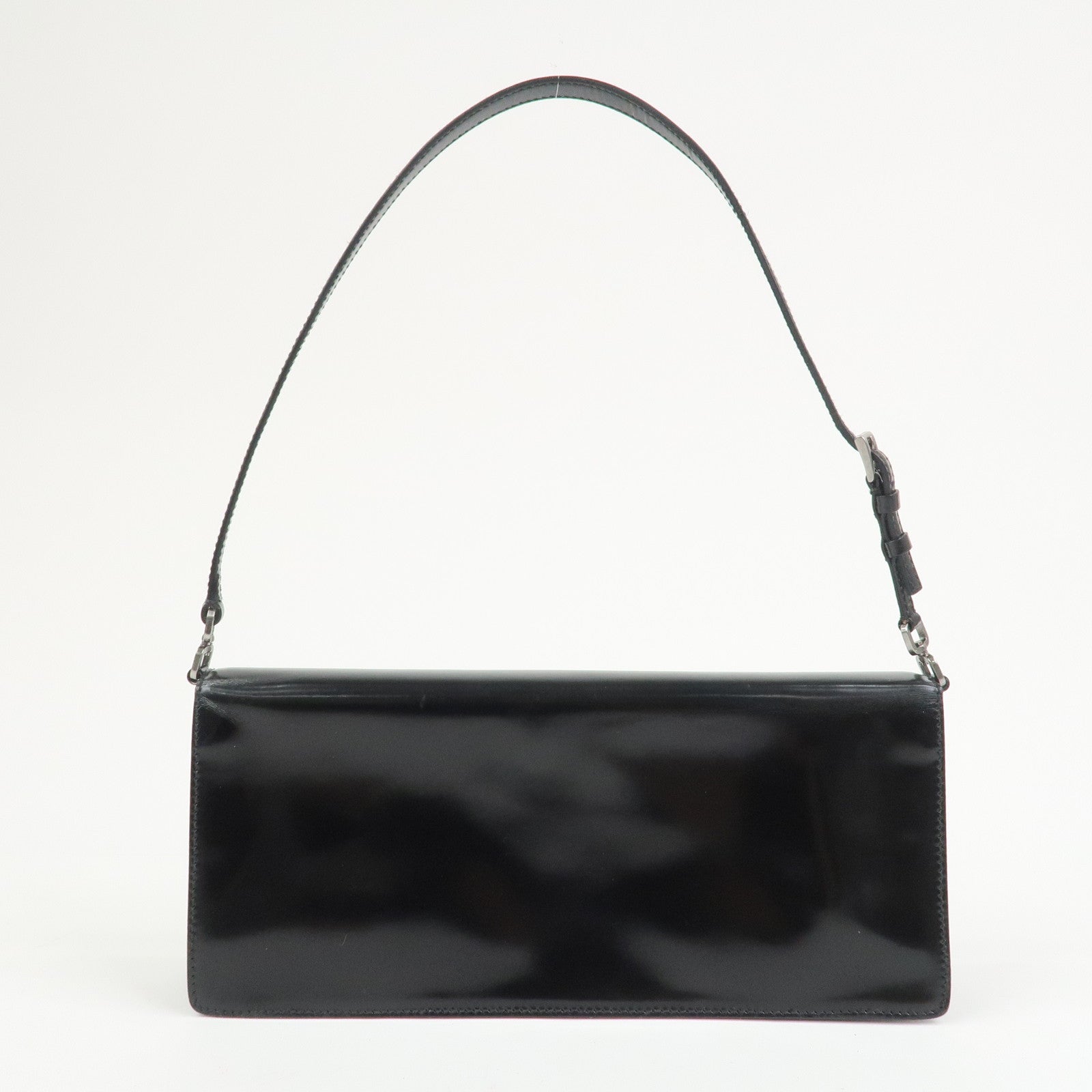 PRADA Logo Leather Shoulder Bag Hand Bag Black BR0421