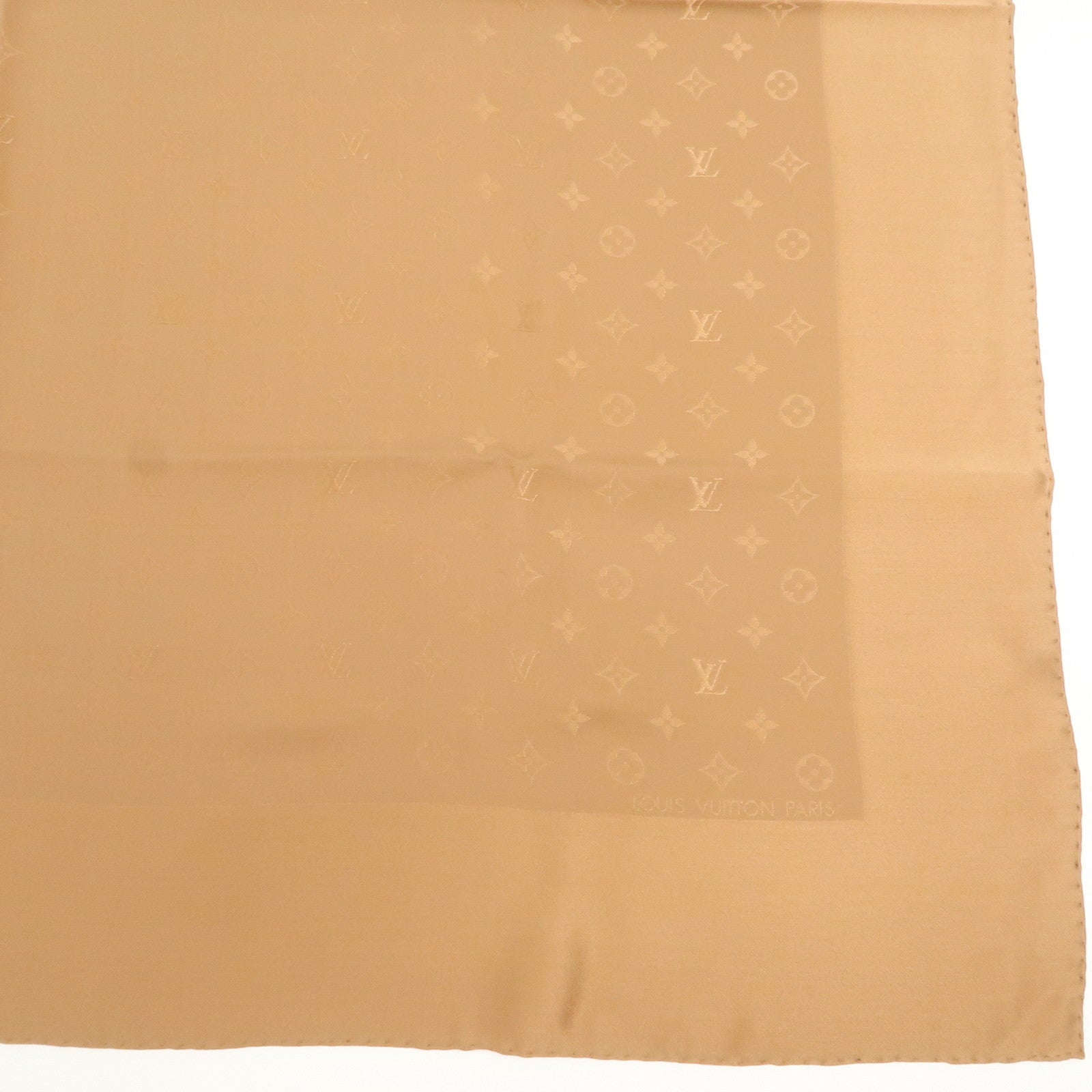 Louis Vuitton Monogram Logo Silk 100% Scarf Caramel
