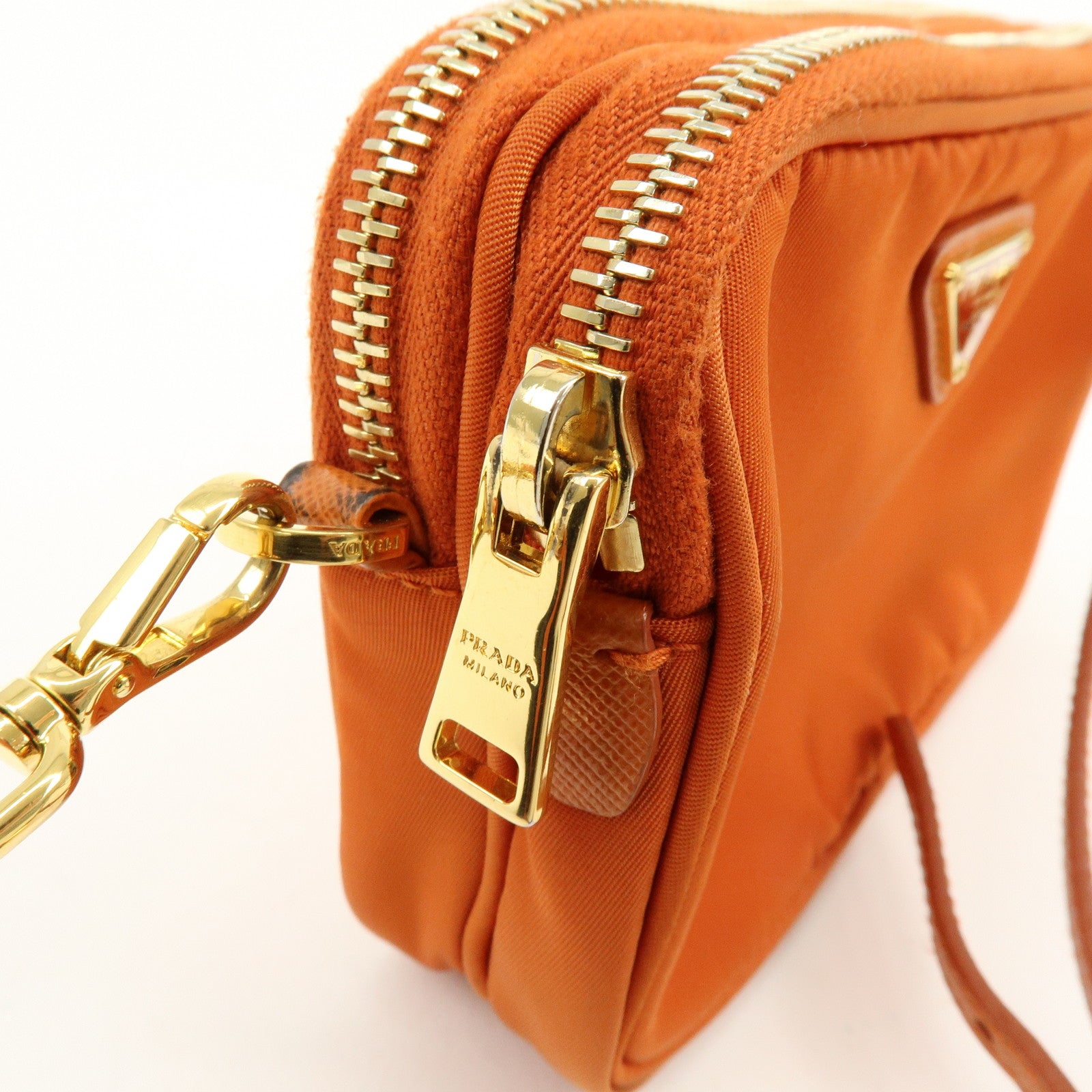 PRADA Triangle Logo Nylon Leather Shoulder Bag Orange 1N1861