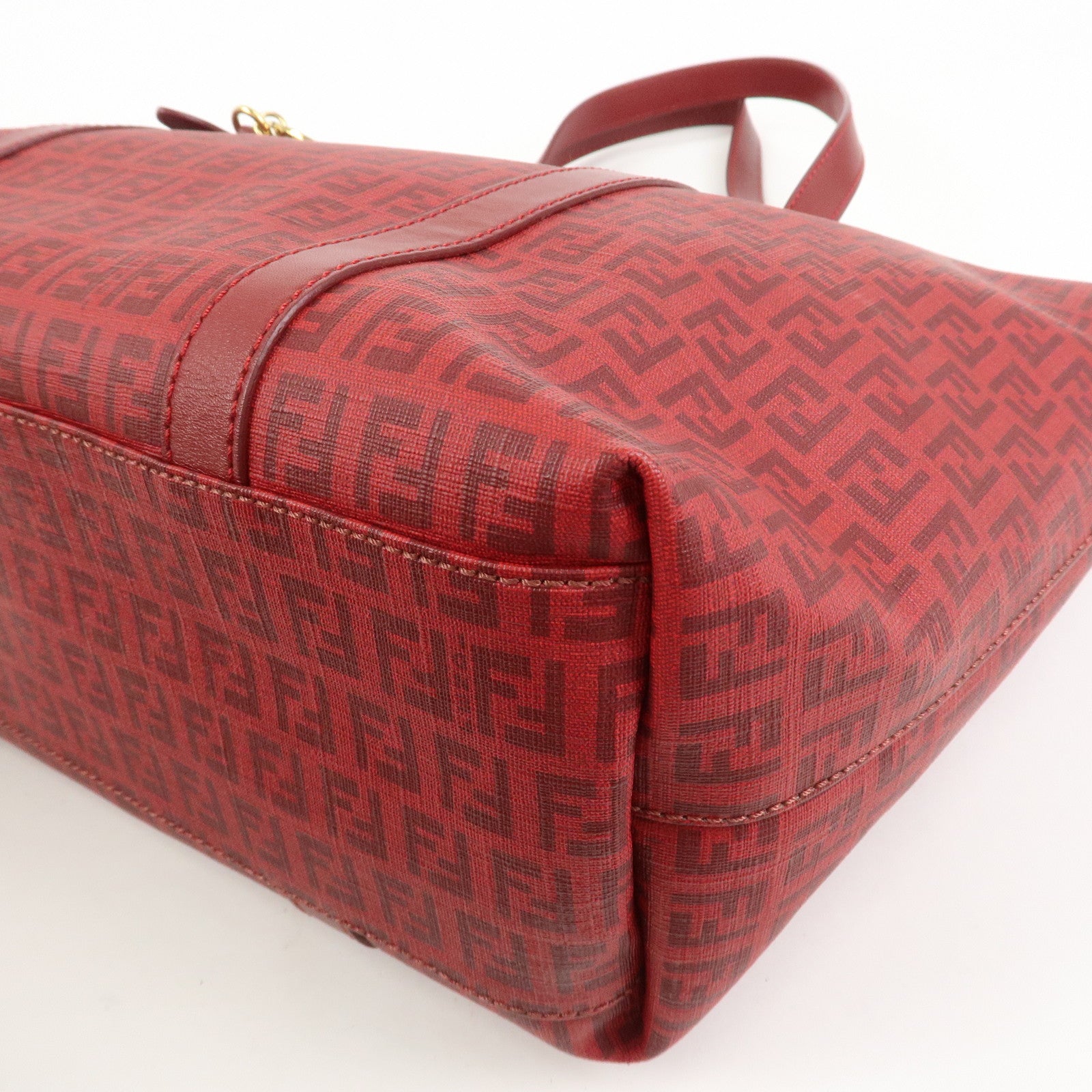 FENDI Zucchino PVC Leather Tote Bag Shoulder Bag Red Gold 8BH215