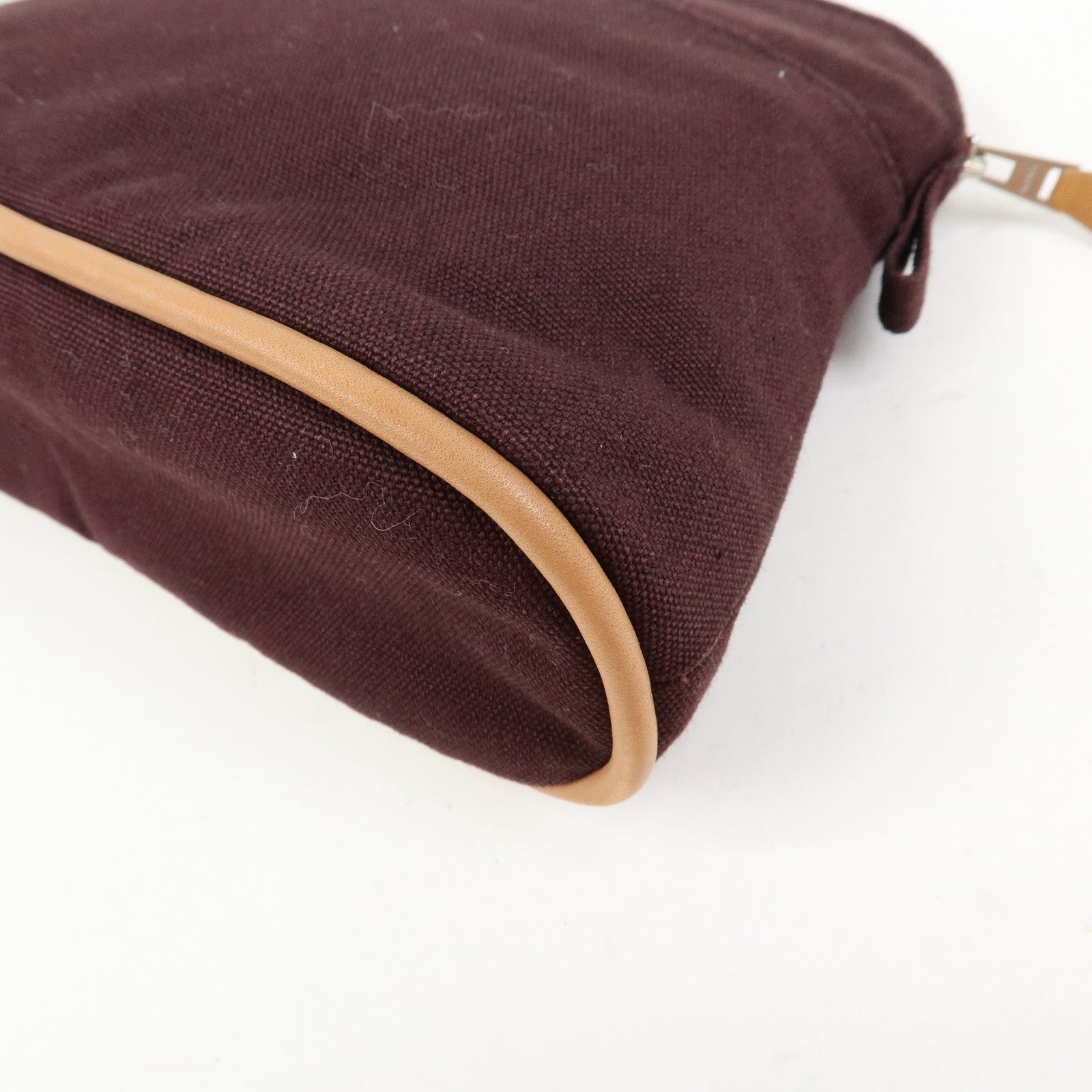HERMES Cotton Leather Bolide Pouch Mini Bordeaux