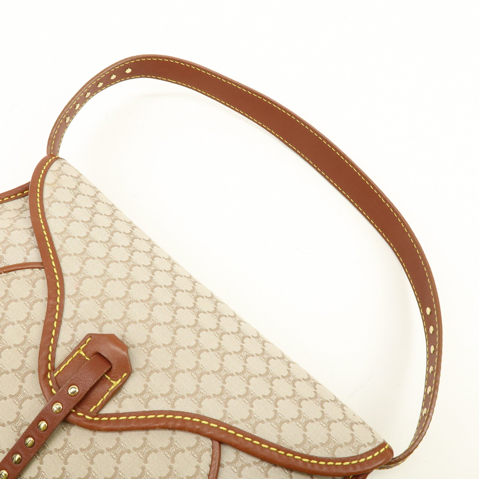 CELINE Macadam Canvas Leather Hand Bag Shoulder Bag Beige Brown