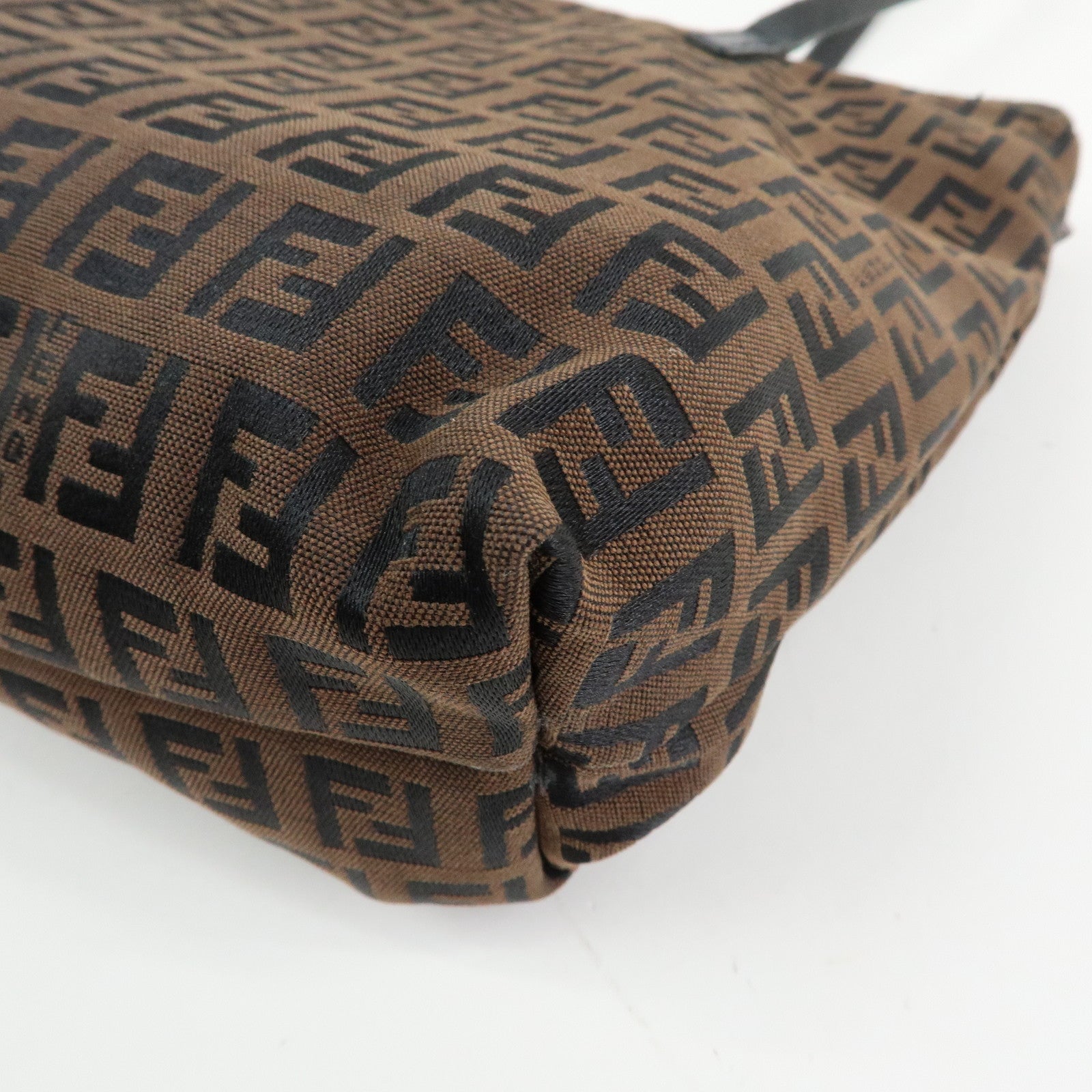 FENDI Zucchino Canvas Leather Tote Shoulder Bag Brown Black 8BH023