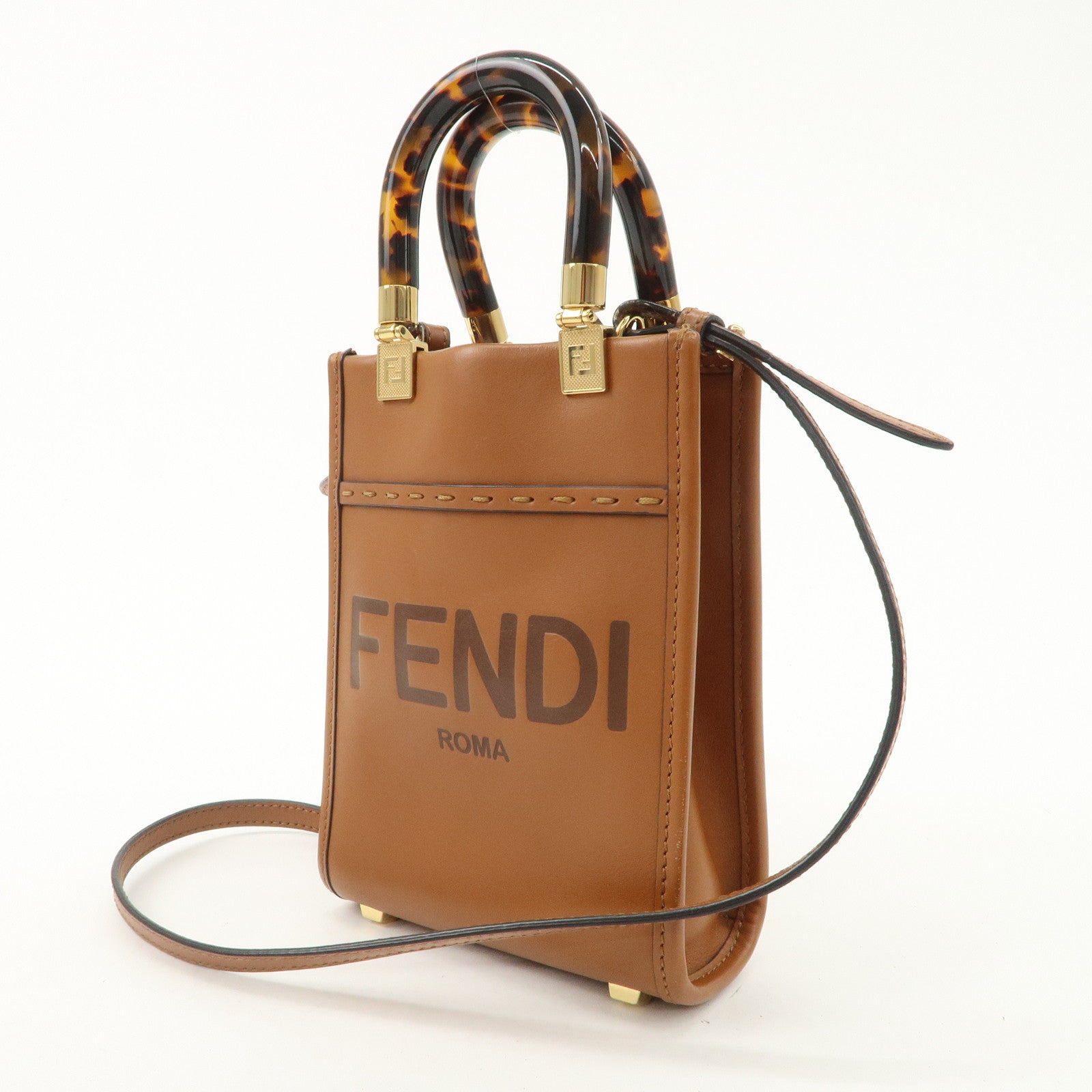 FENDI Sunshine Leather Shopper Small 2Way Bag Shoulder Bag 8BS051 Used