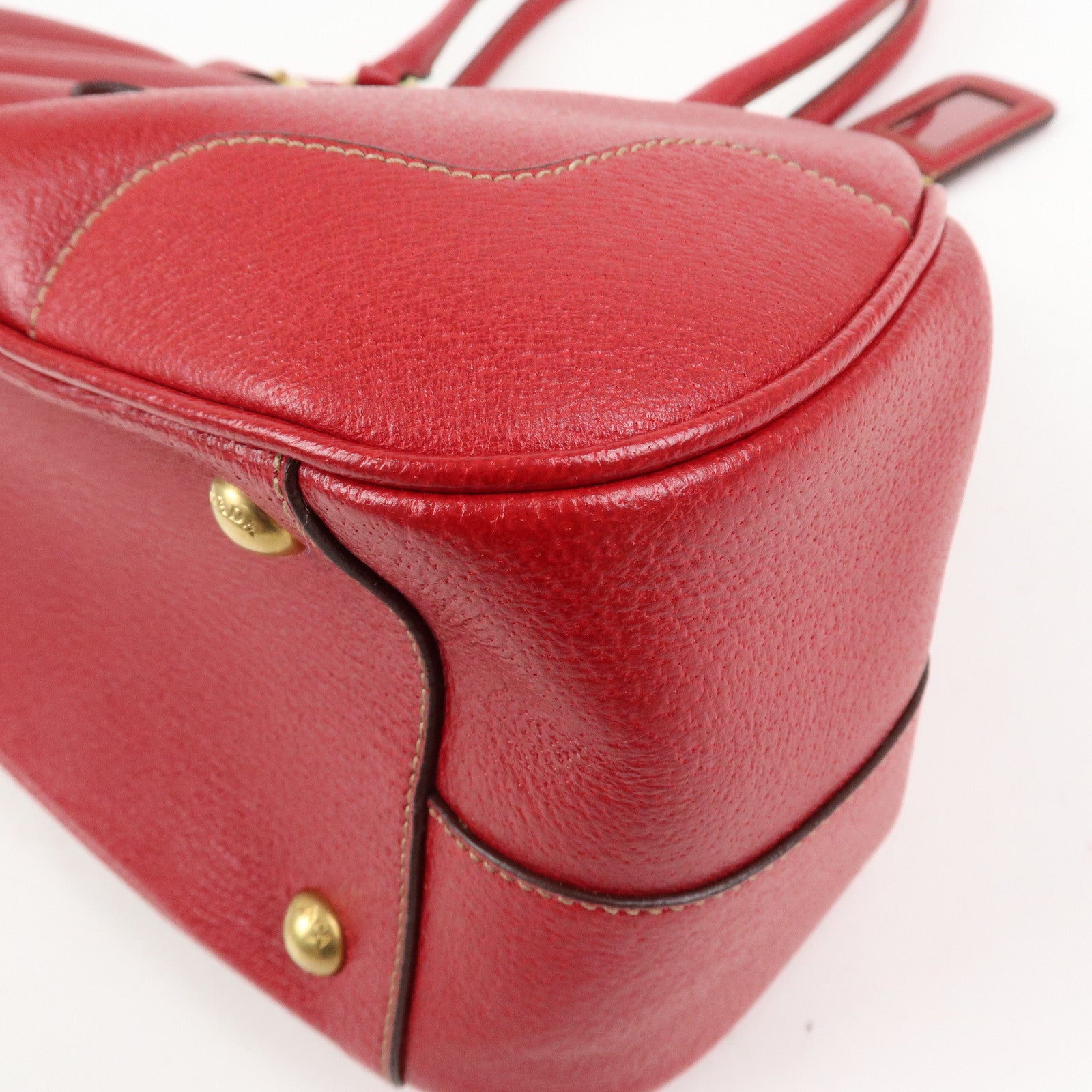 PRADA Logo Leather Hand Bag Shoulder Bag Red BR3508