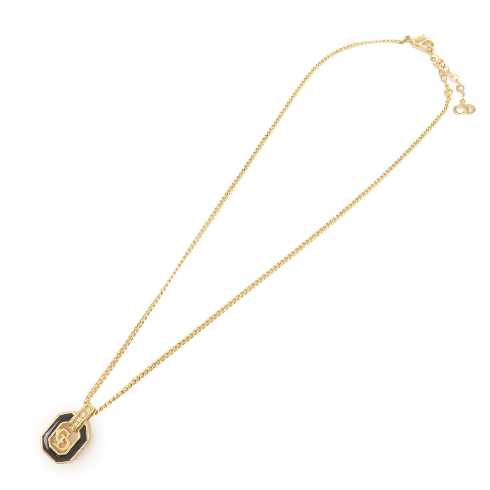 Christian Dior Logo Metal Necklace Choker Gold Black