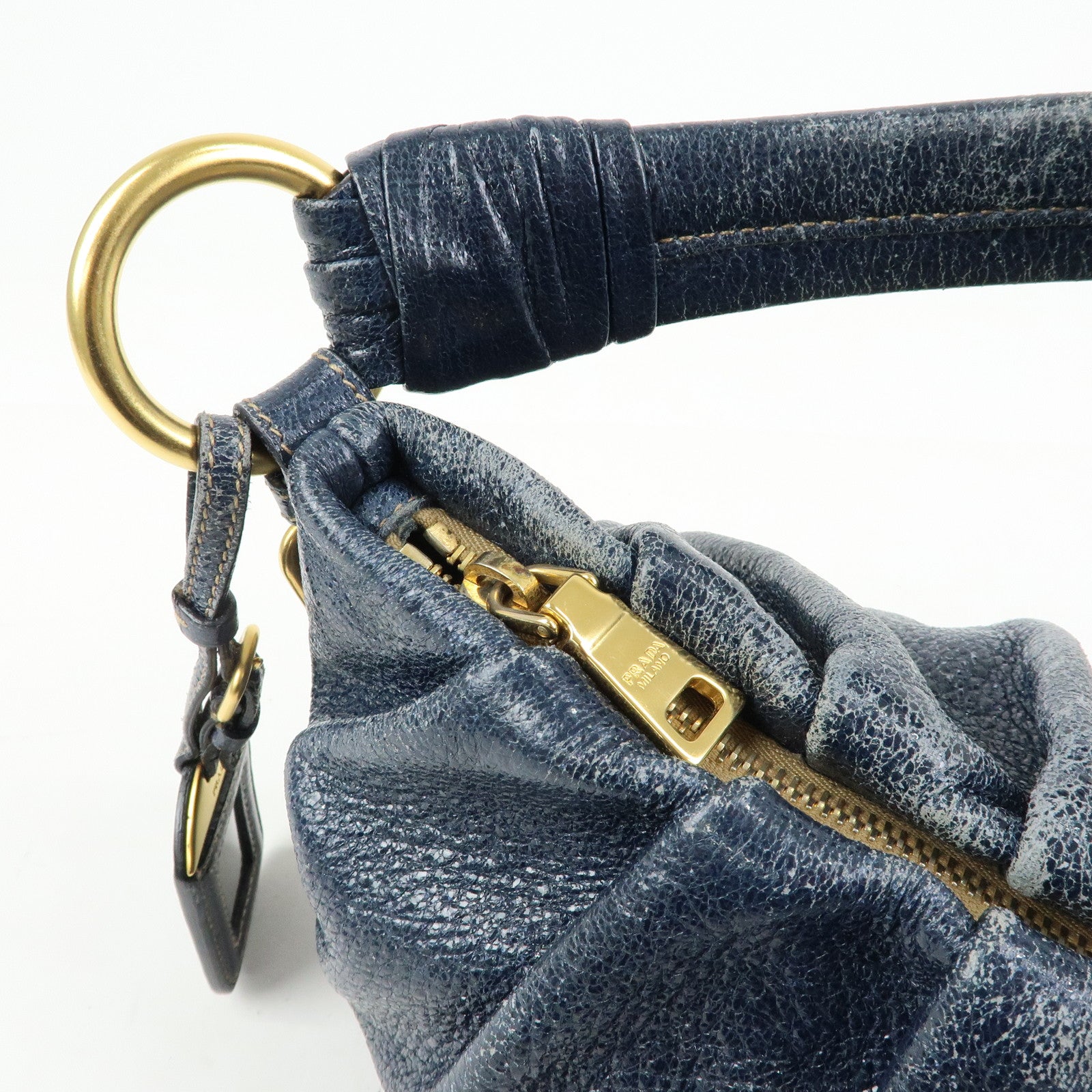 PRADA Leather Hand Bag Shoulder Bag Navy Blue 5782586
