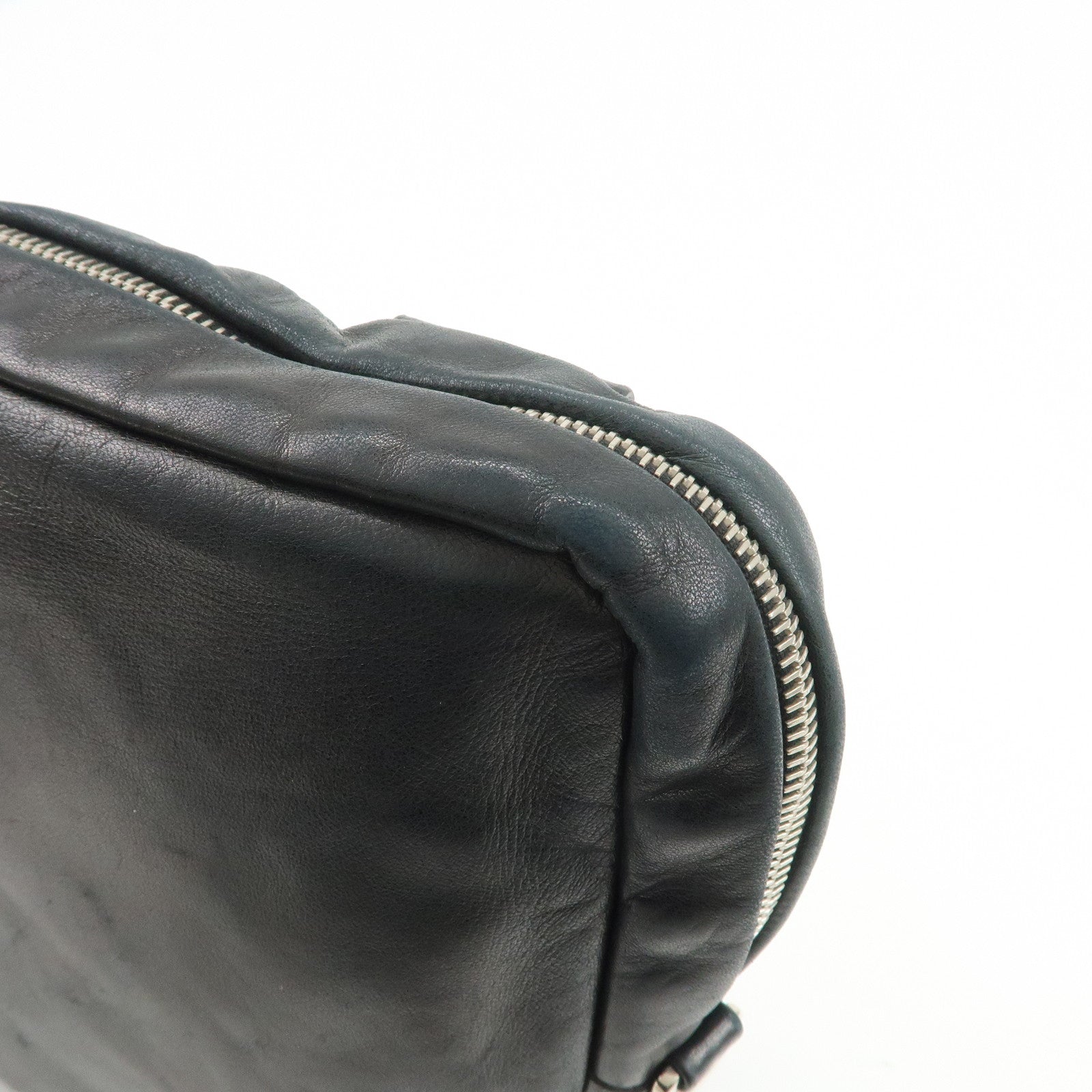 PRADA Triangle Logo Lamb Skin Canvas Shoulder Crossbody Bag Black