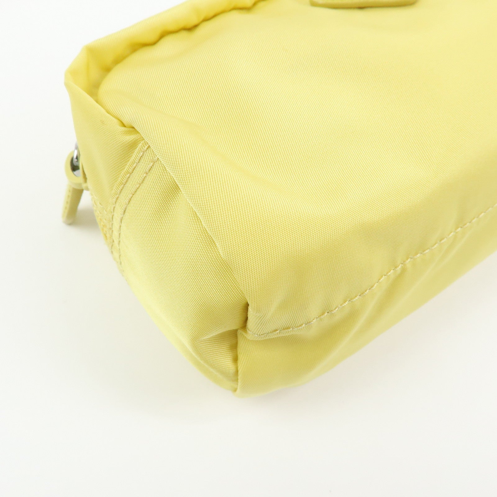 PRADA Triangle Logo Nylon Saffiano Leather Cosmetic Pouch Yellow