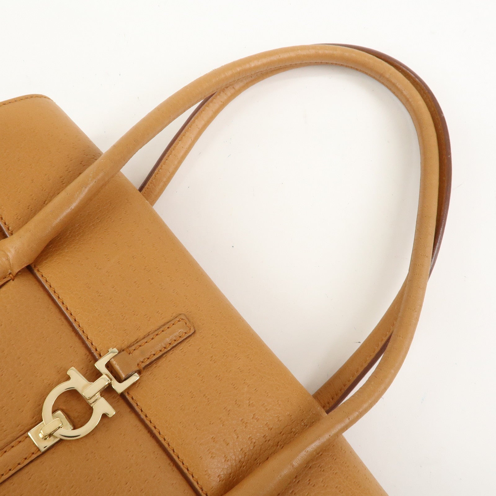 Ferragamo Gancini Leather Shoulder Bag Hand Bag Light Brown