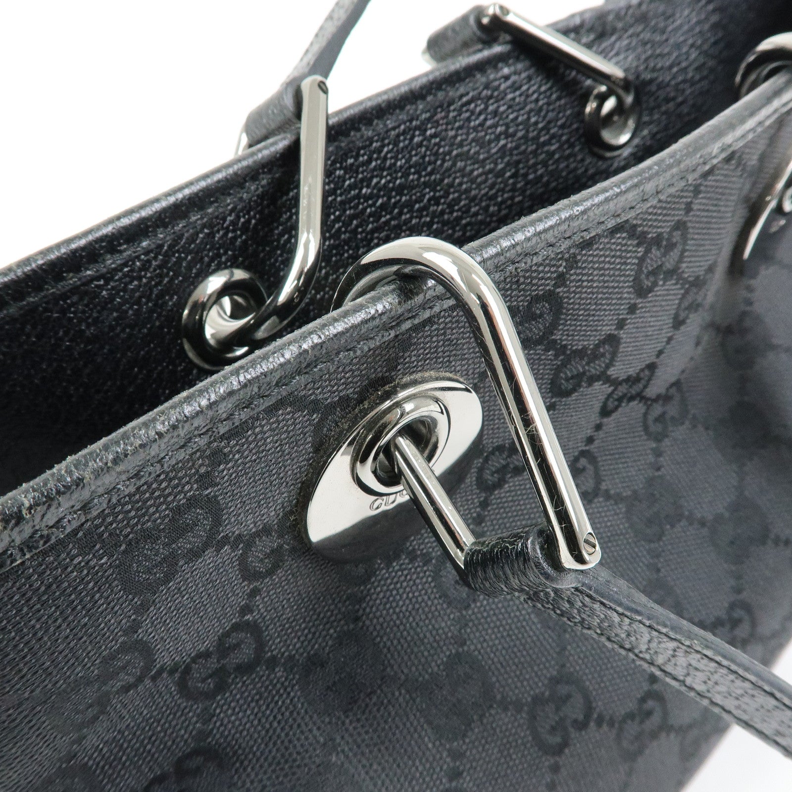 GUCCI GG Canvas Leather Mini Hand Bag Tote Bag Black 120844