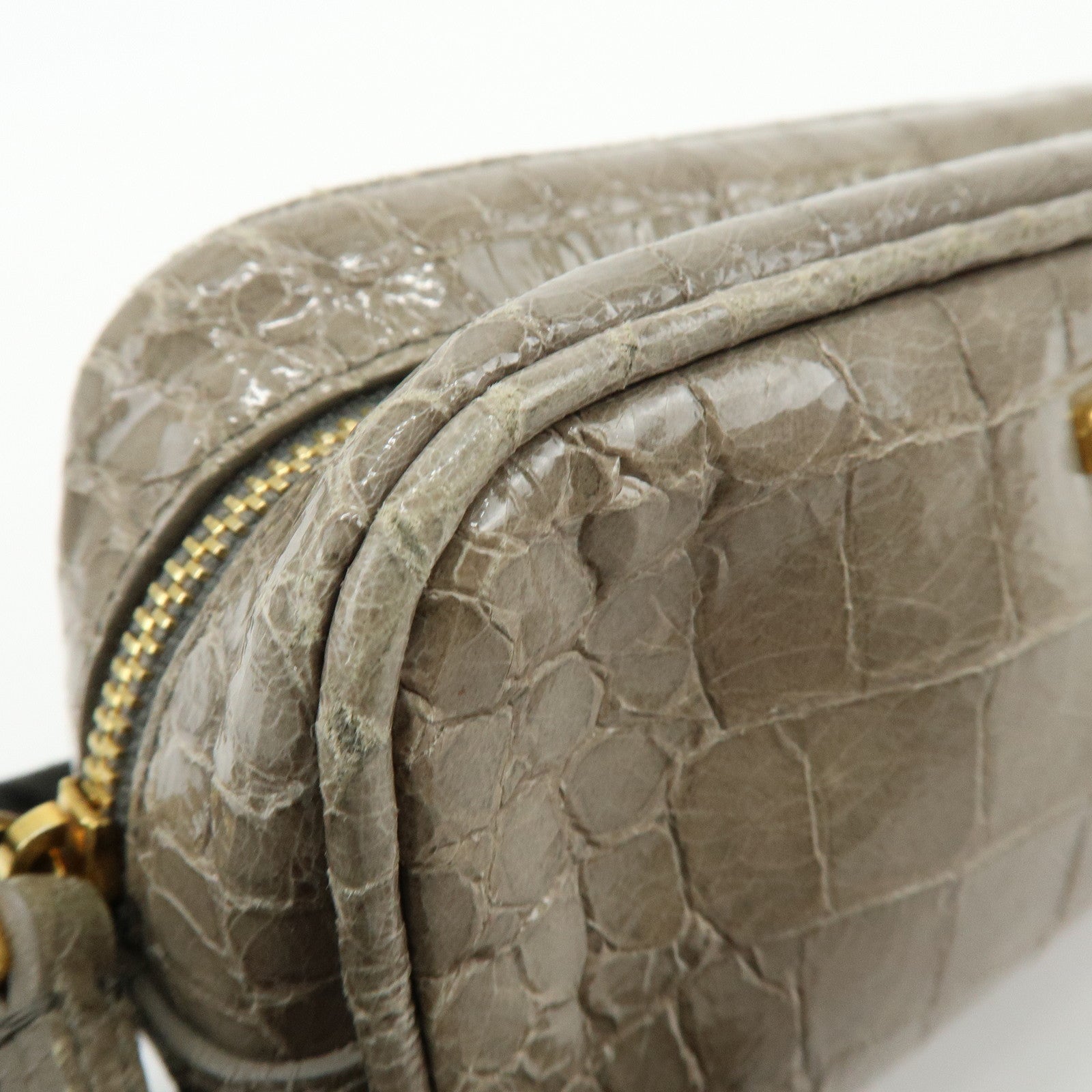 MIU MIU Embossed Leather Clutch Bag Wrist Bag Cosmetic Pouch Greige