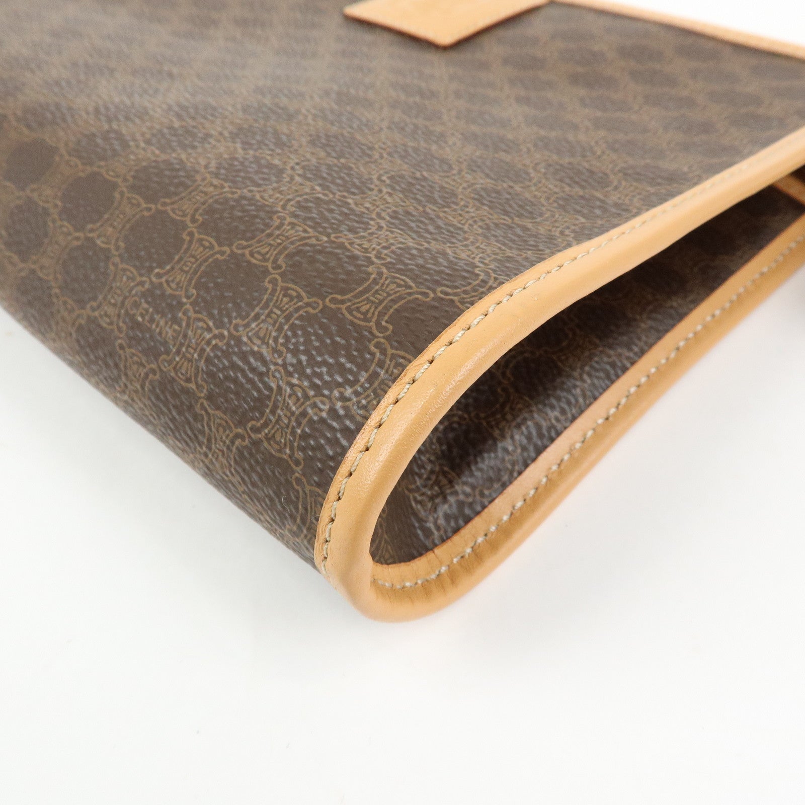 CELINE Macadam PVC Leather Clutch Bag Cosmetic Pouch Brown