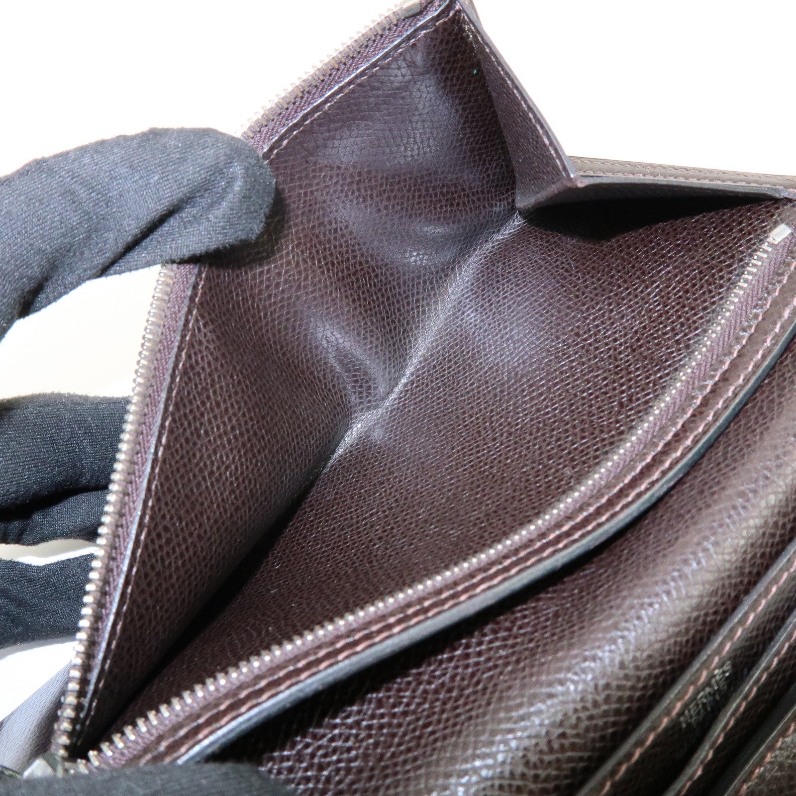 HERMES Béarn Classic Courchevel Long Wallet P Stamped Dark Brown