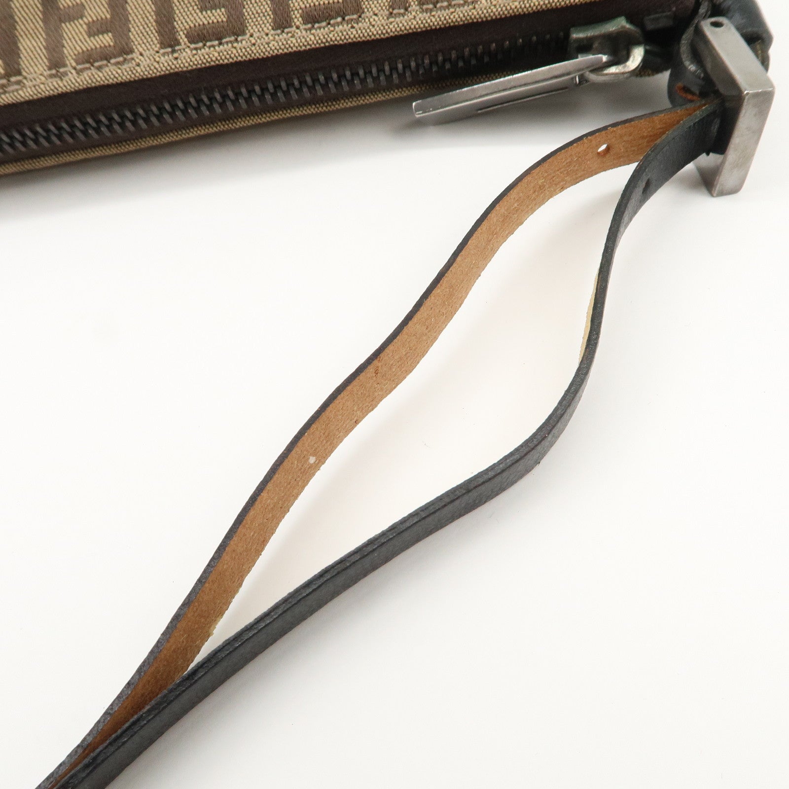 FENDI Zucchino Canvas Leather Shoulder Bag Brown Beige 8BR133 Used