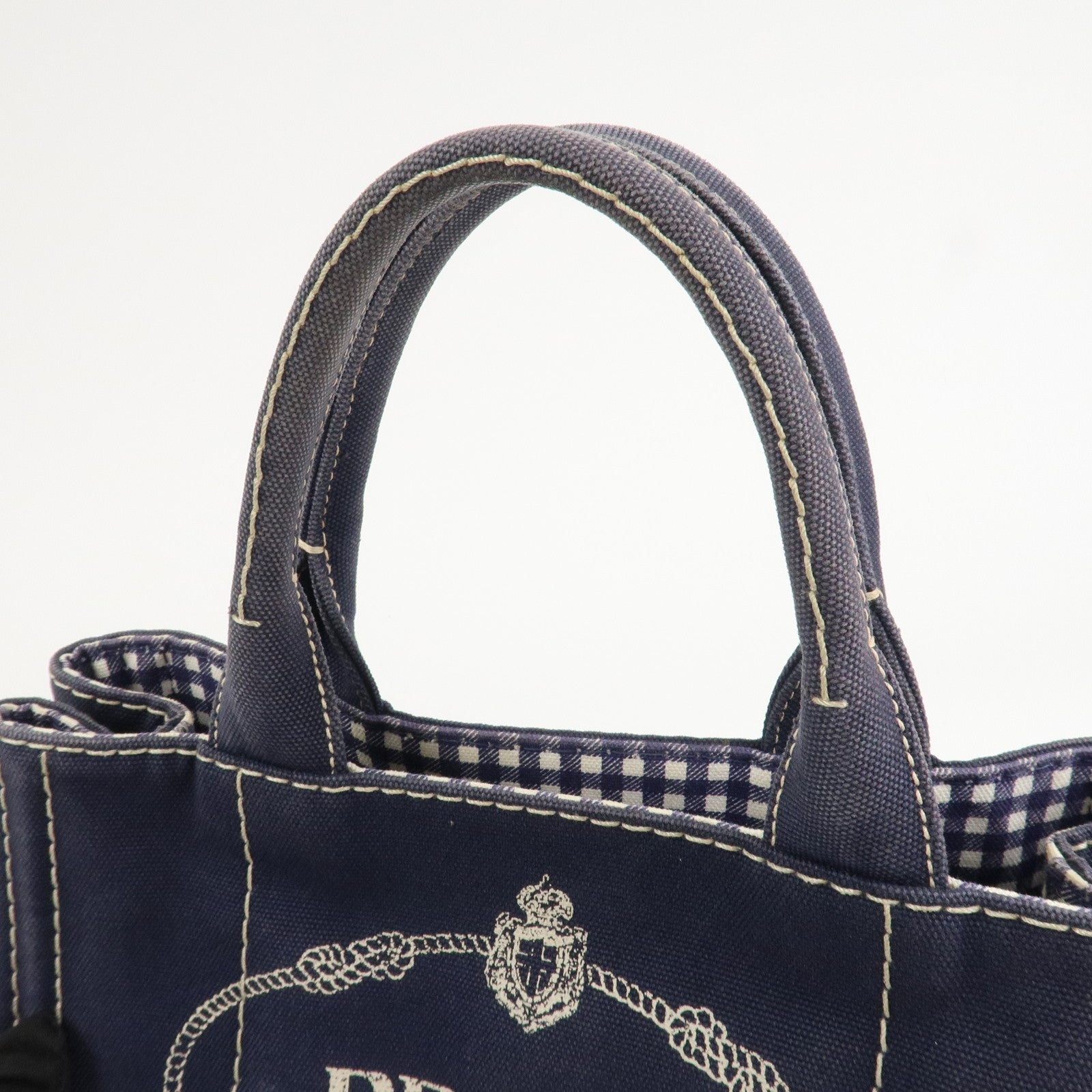 PRADA Canapa Mini Denim 2Way Hand Bag Tote Bag Navy 1BG439