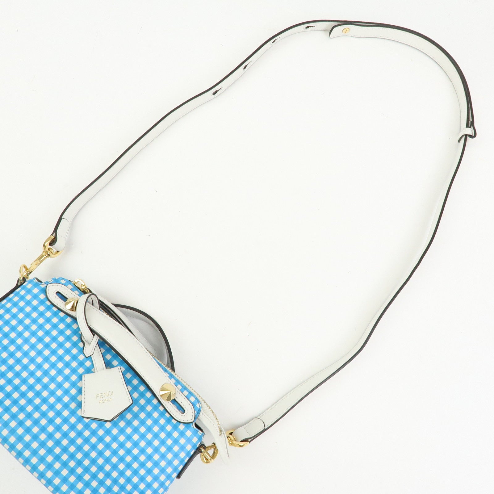 FENDI By The Way Leather 2Way Shoulder Bag Gingham Plaid 8BL145