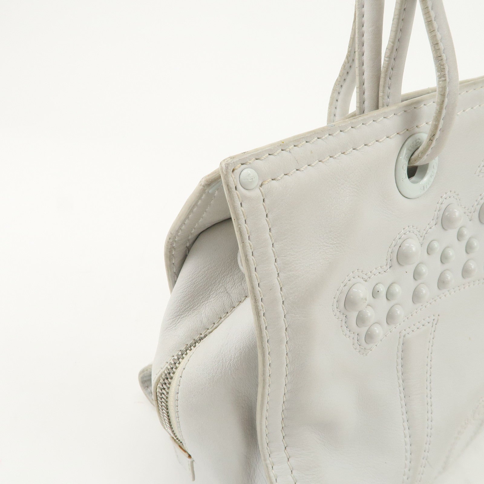 LOEWE Anagram Logo Leather Shopper Tote Bag Shoulder Bag White