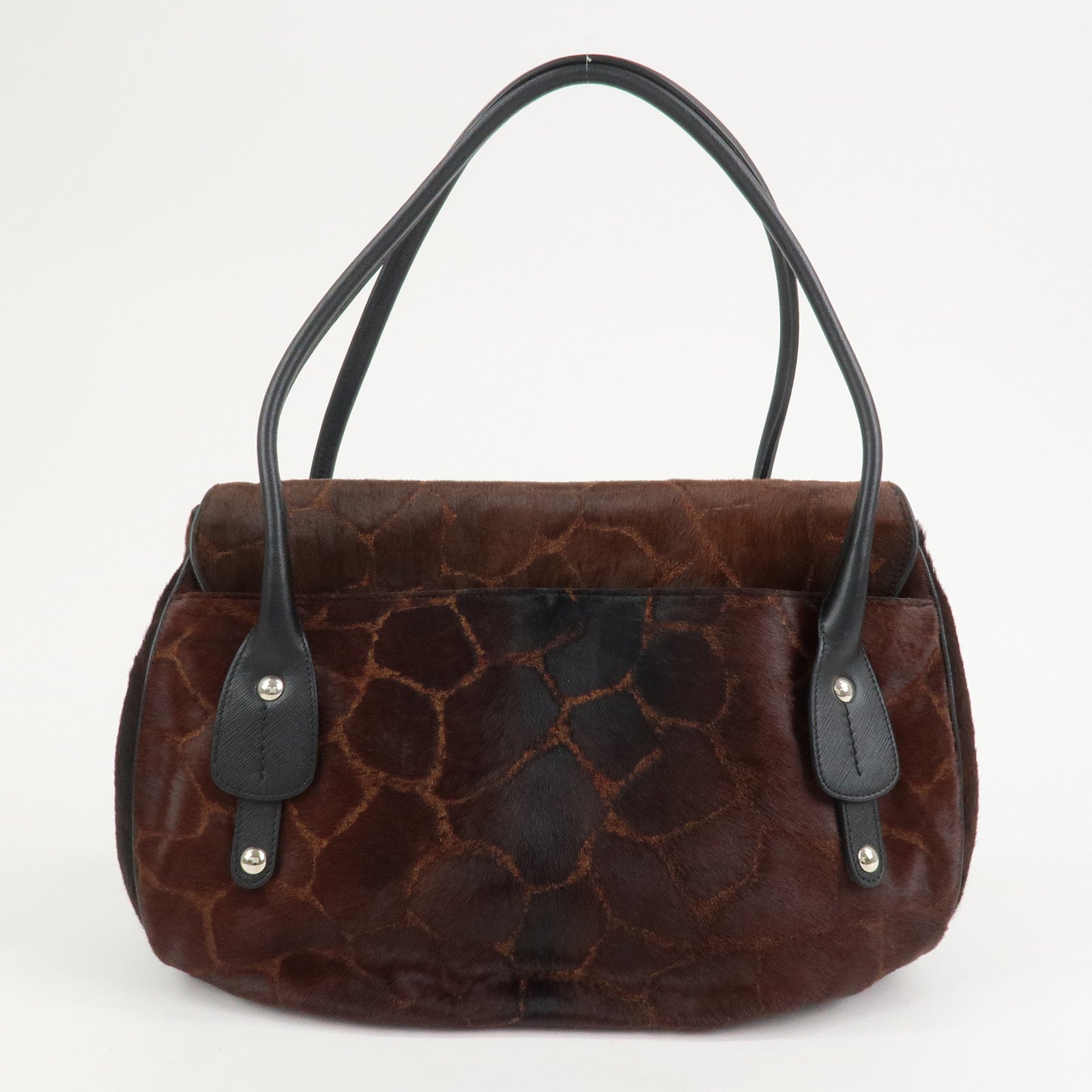 Ferragamo Gancini Logo Unborn Calf Leather Shoulder Bag Brown