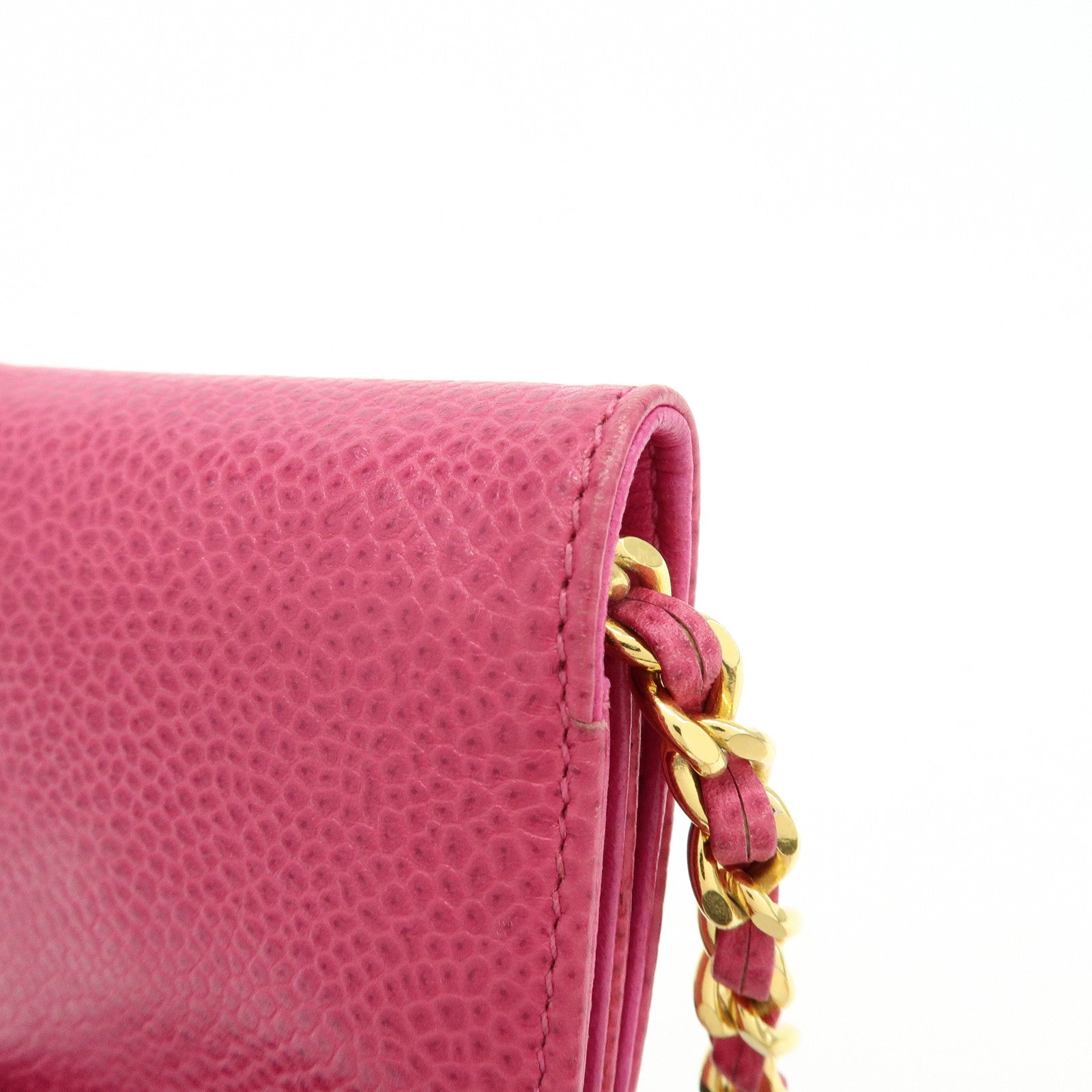 CHANEL COCO Mark Caviarskin Chain Shoulder Bag Phone Pouch Pink