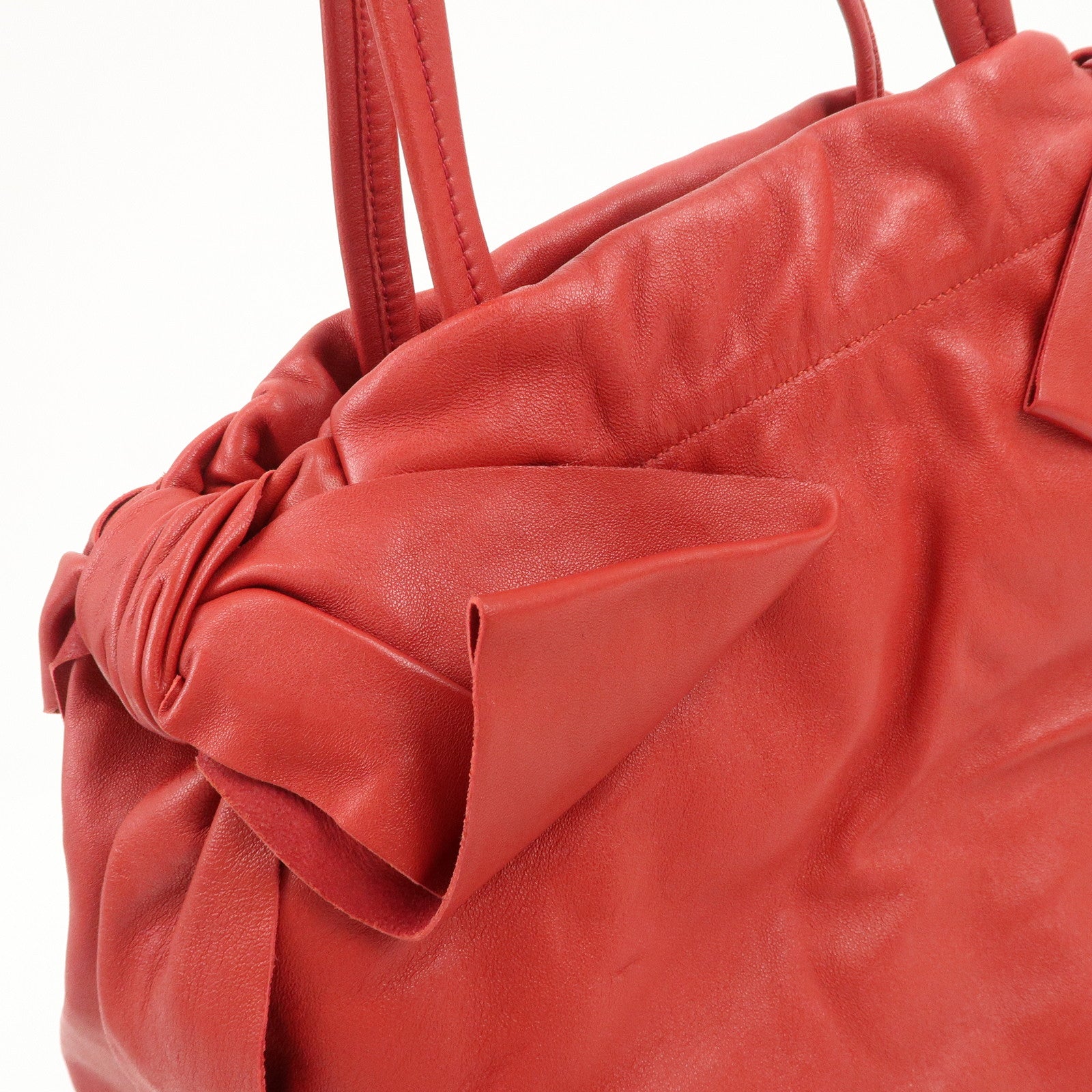 PRADA Logo Leather 2Way Bag Hand Bag Shoulder Bag Red BR4205