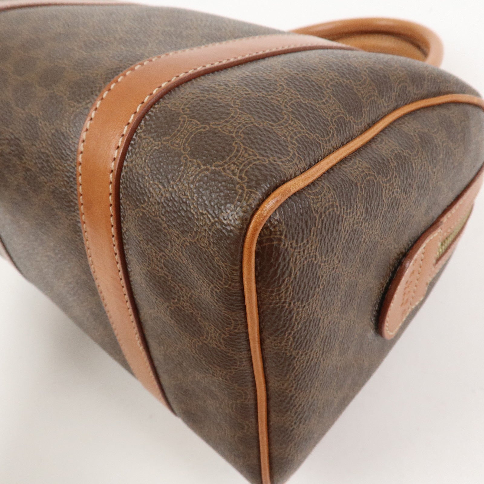 CELINE Macadam PVC Leather Boston Bag Hand Bag Brown