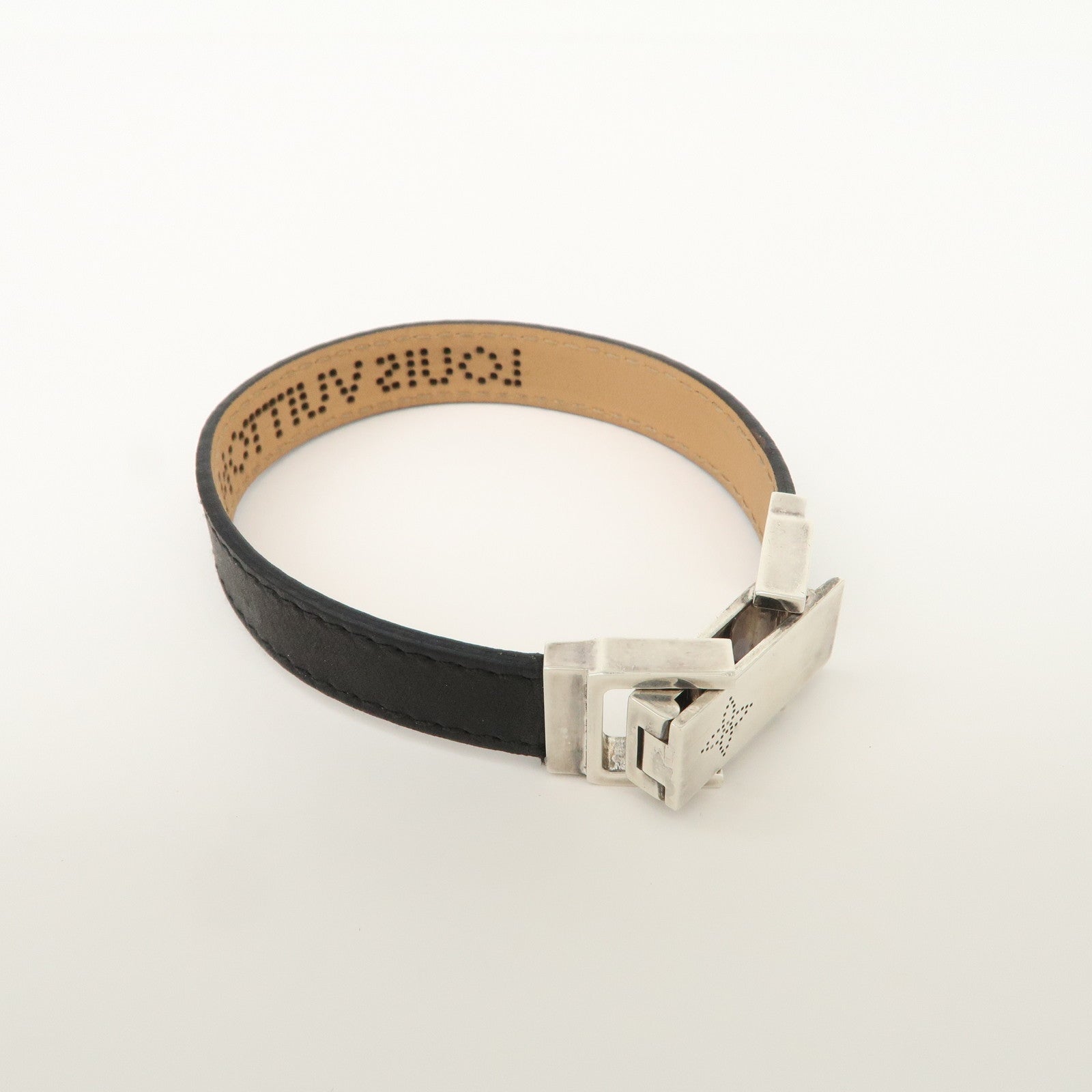 Louis Vuitton Leather Bracelet SV925 Noir Used