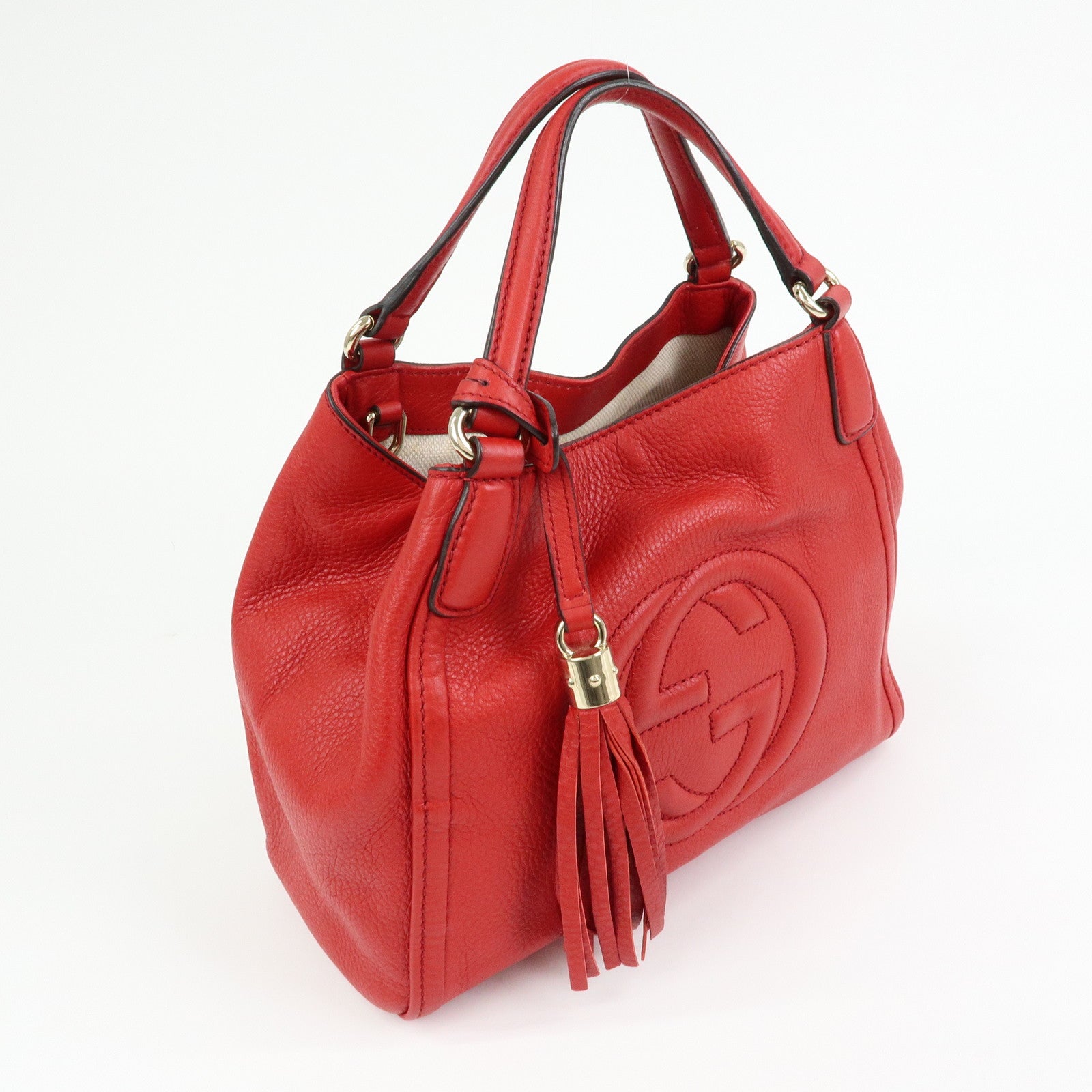 GUCCI SOHO Interlocking G Leather 2Way Bag Hand Bag Red 336751
