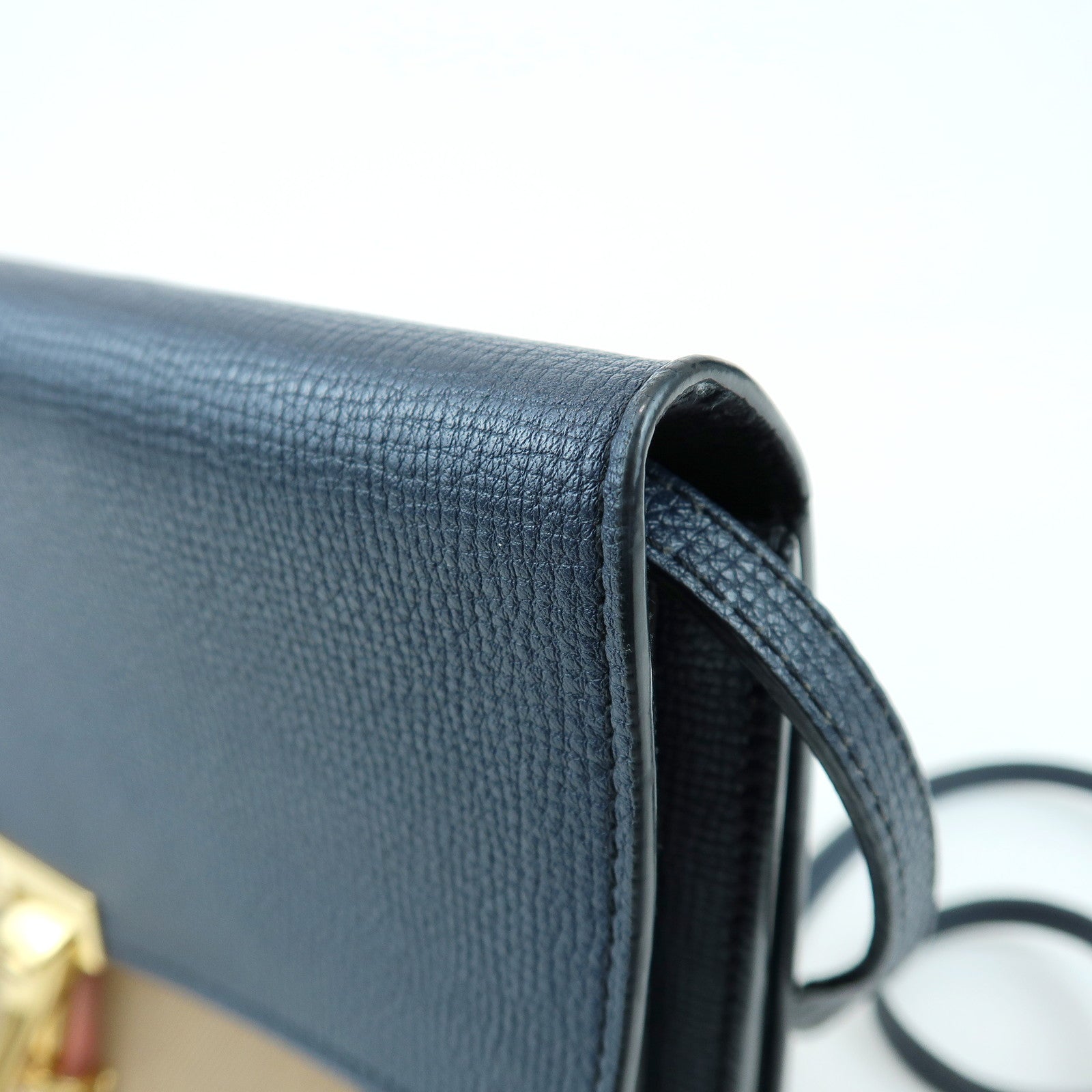 BURBERRY Nova Plaid Canvas Leather Shoulder Bag Beige Navy