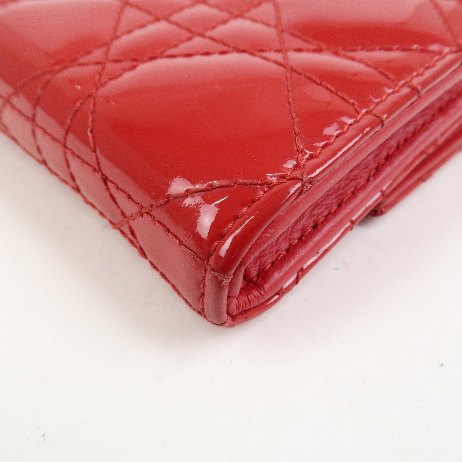 Christian Dior Cannage Patent Leather Chain Long Wallet WOC Red